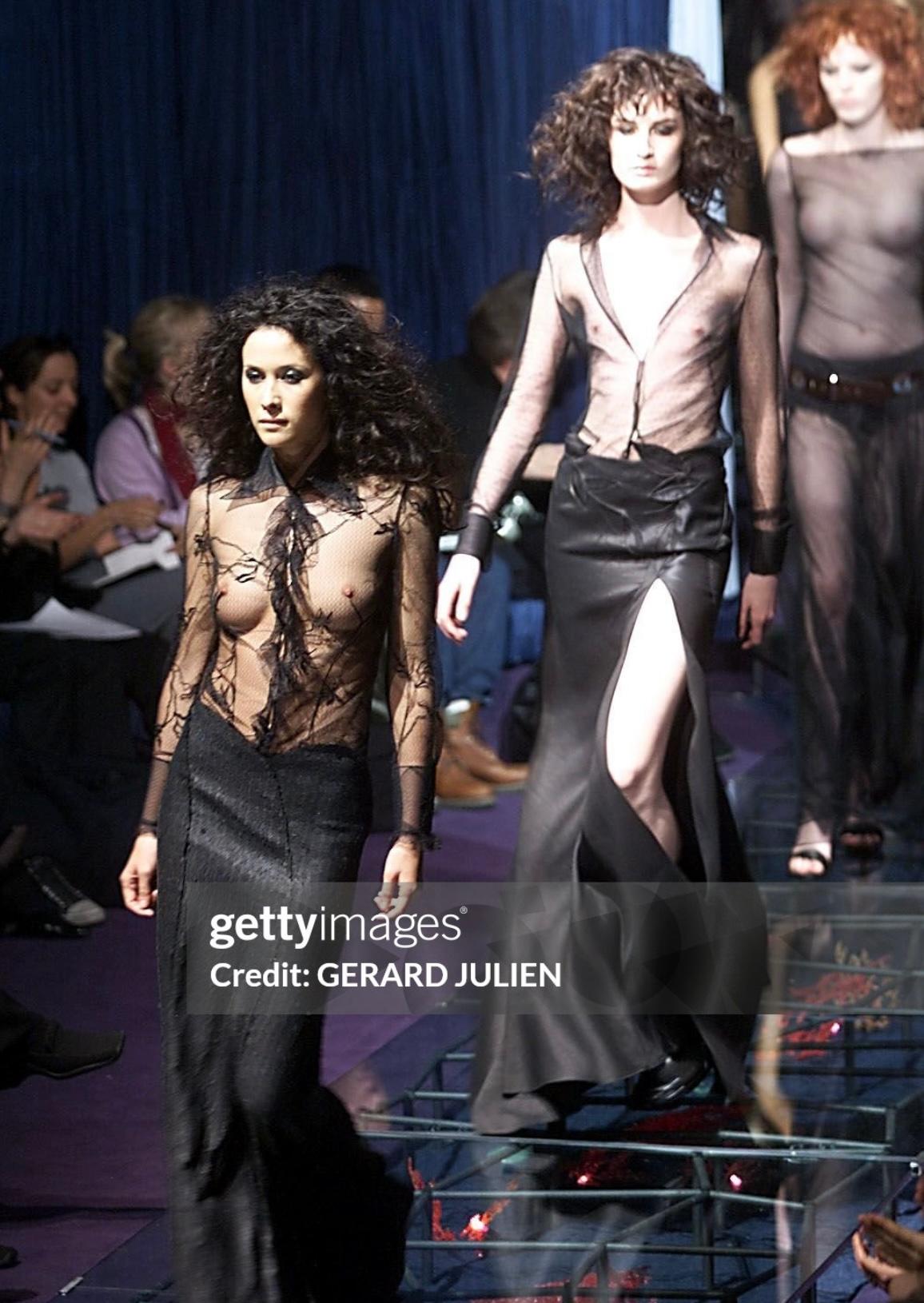 F/W 1999 Gianni Versace by Donatella Runway High Slit Black Cutout Skirt For Sale 6