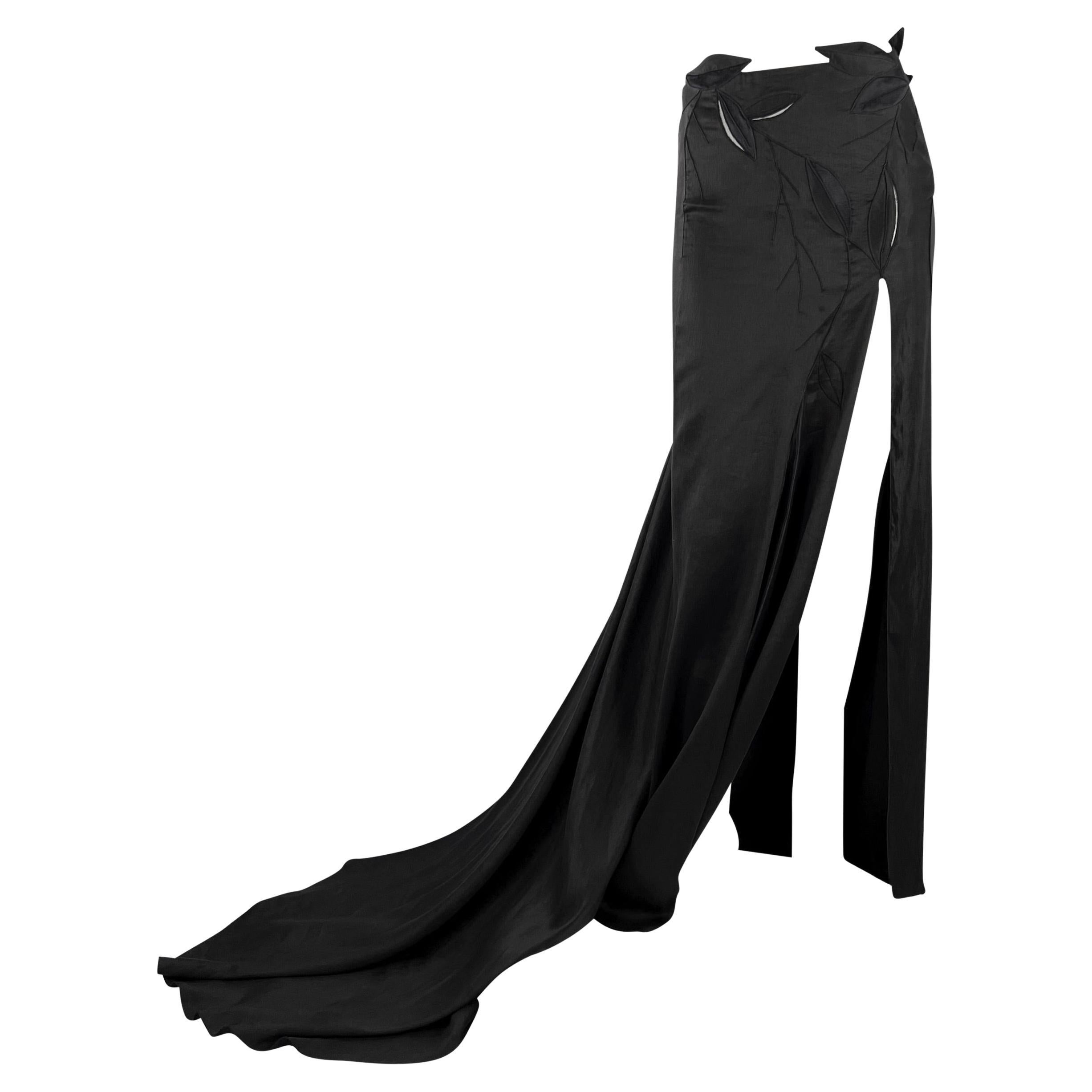 F/W 1999 Gianni Versace by Donatella Runway High Slit Black Cutout Skirt For Sale