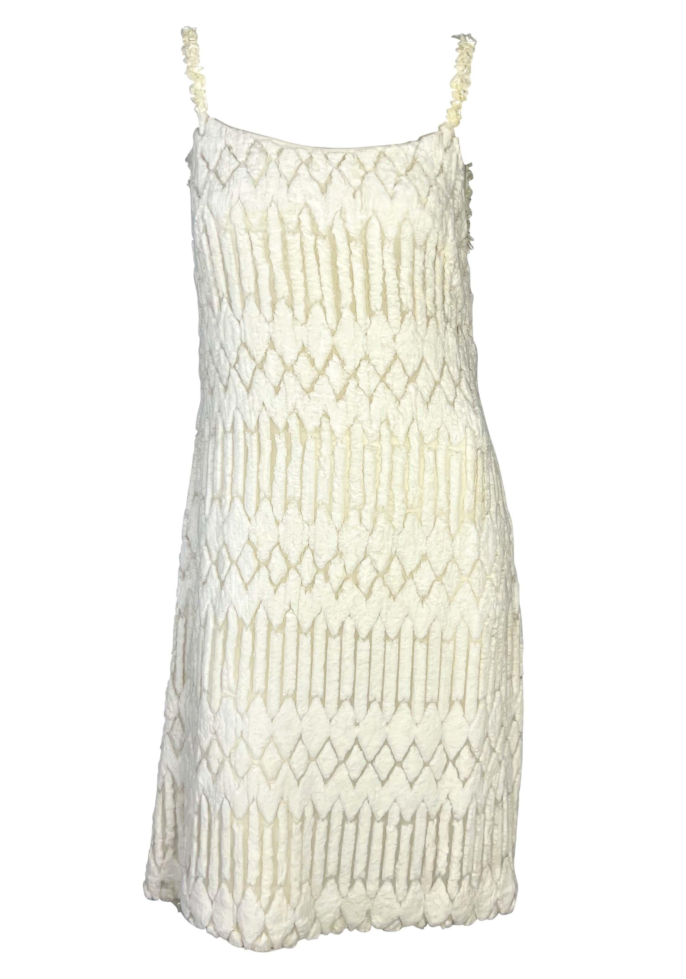 F/W 1999 Gianni Versace by Donatella Runway Sheer White Chenille Beaded Dress For Sale 4