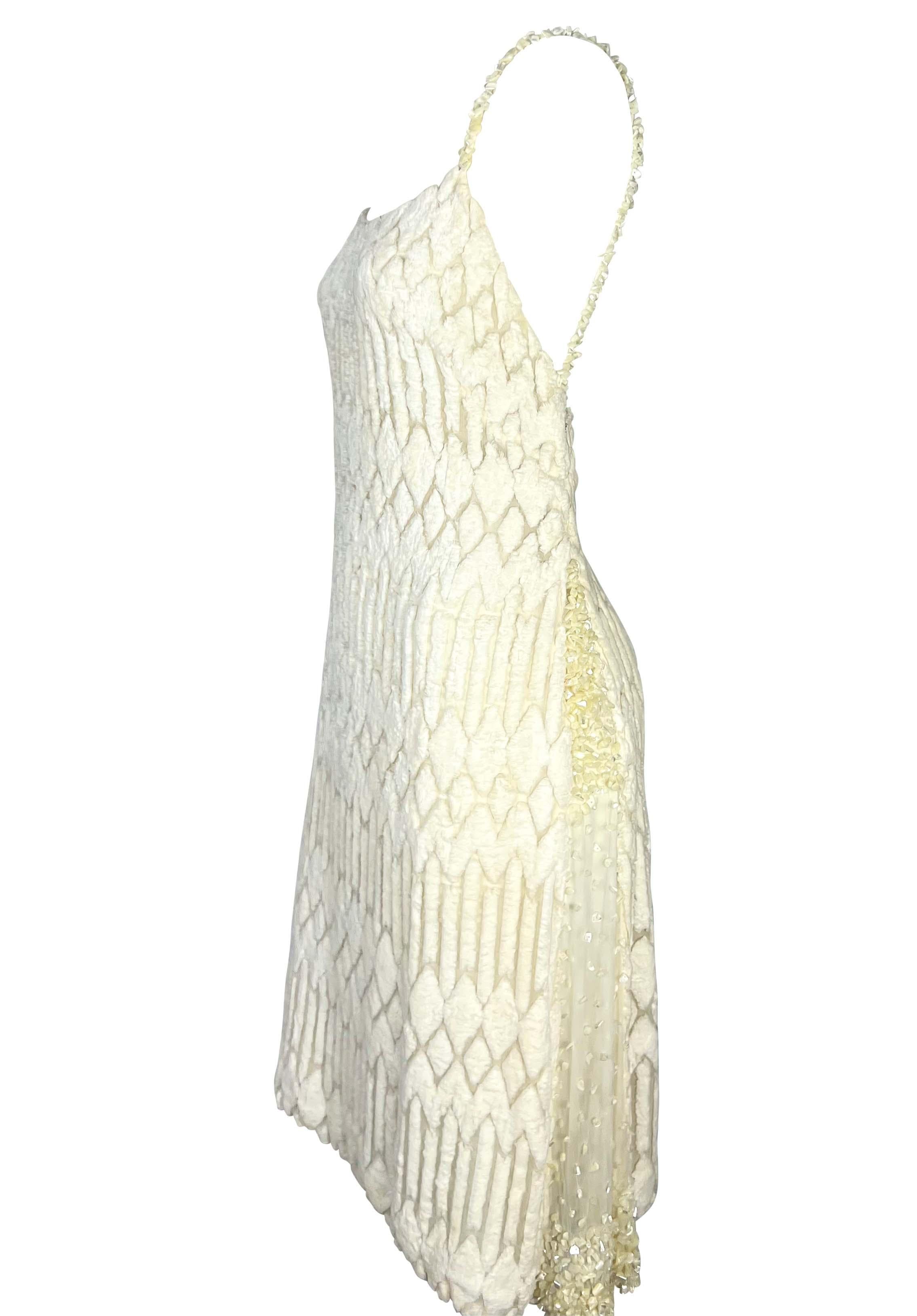 F/W 1999 Gianni Versace by Donatella Runway Sheer White Chenille Beaded Dress For Sale 5