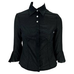 F/W 1999 Gianni Versace by Donatella Sheer Textured Black Cotton Ruffle Blouse