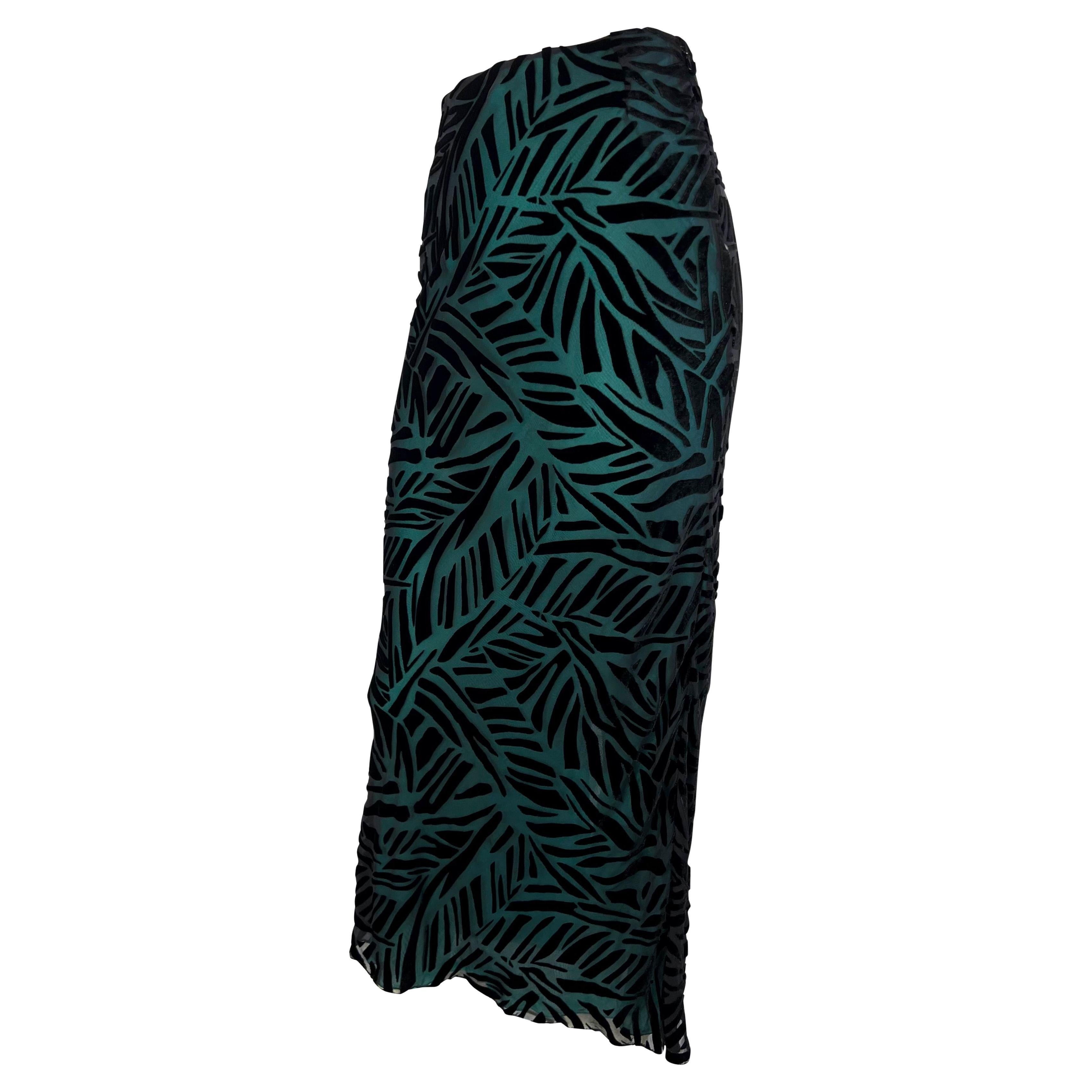 F/W 1999 Gianni Versace by Donatella Turquoise Sheer Black Velvet Maxi Skirt In Excellent Condition For Sale In West Hollywood, CA