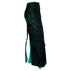 Vintage F/W 1999 Gianni Versace by Donatella Turquoise Sheer Black Velvet Maxi Skirt