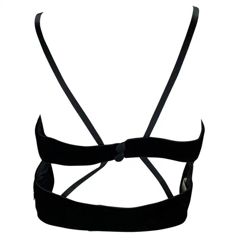 F/W 1999 Giorgio Armani Black Velvet Satin Trim Backless Strap Crop Top