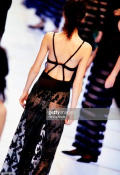 F/W 1999 Giorgio Armani Black Velvet Satin Trim Backless Strap Crop Top