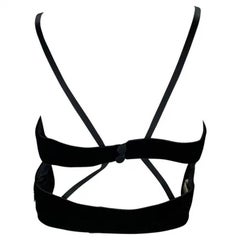 F/W 1999 Giorgio Armani Black Velvet Satin Trim Backless Strap Crop Top