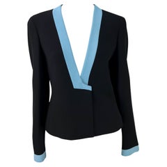 Vintage F/W 1999 Giorgio Armani Runway Editorial Plunging Blue Lapel Blazer Jacket