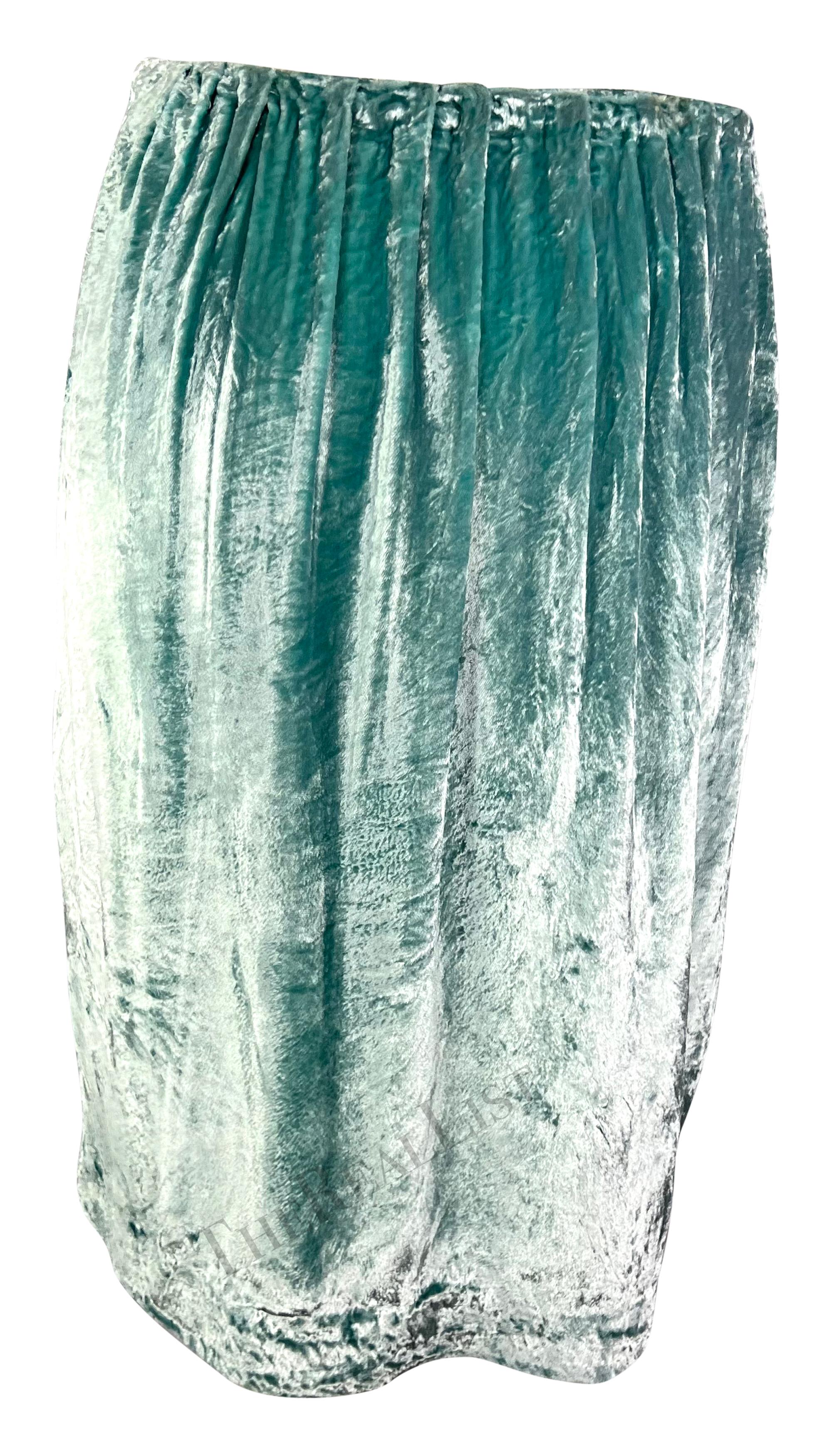 Women's F/W 1999 Gucci by Tom Ford Aqua Blue Ruched Crushed Velvet Skirt