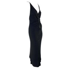 Used F/W 1999 Gucci by Tom Ford Backless Ruched Viscose Patent Leather Trim Dress