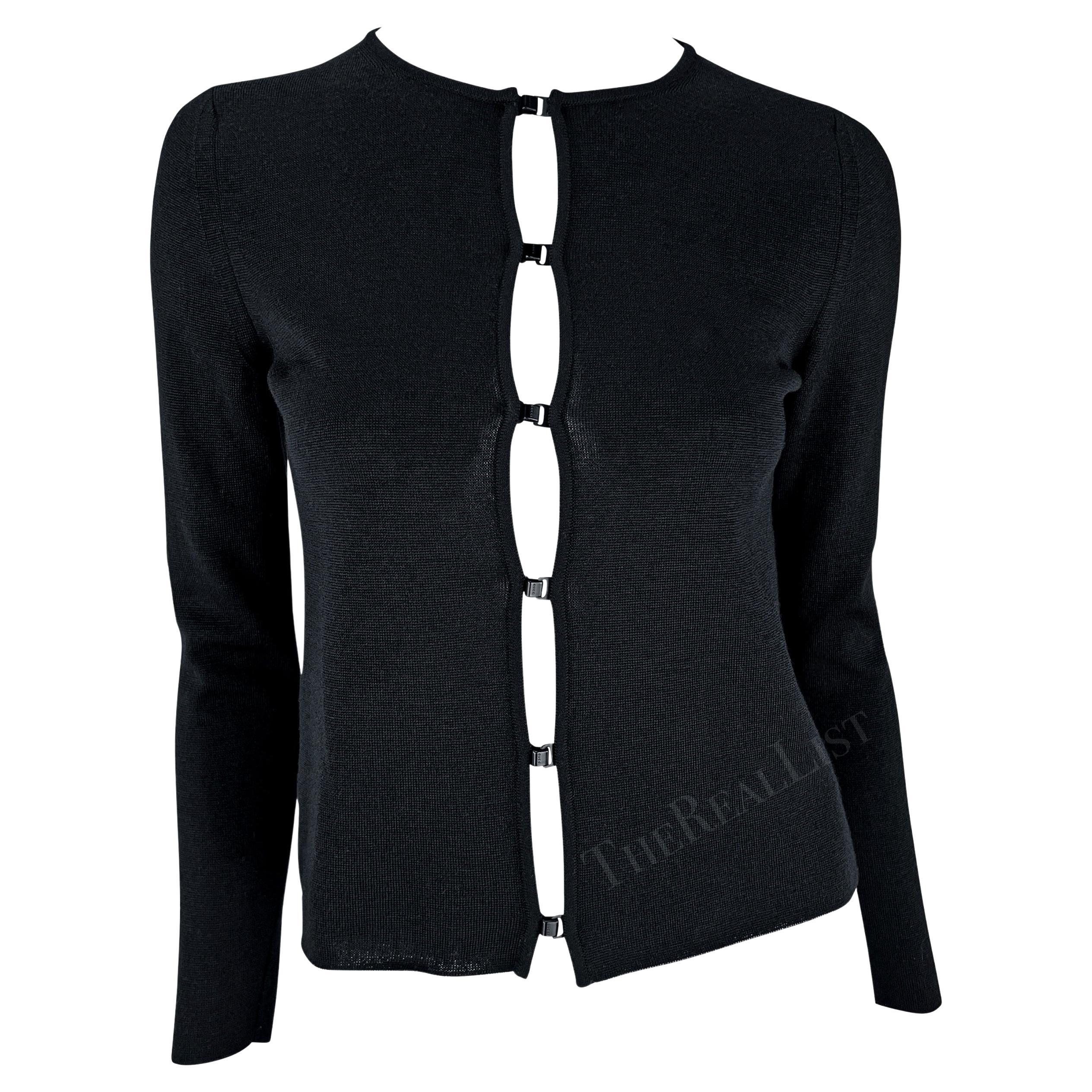 F/W 1999 Gucci by Tom Ford Black Knit Metal Hook Cardigan  For Sale