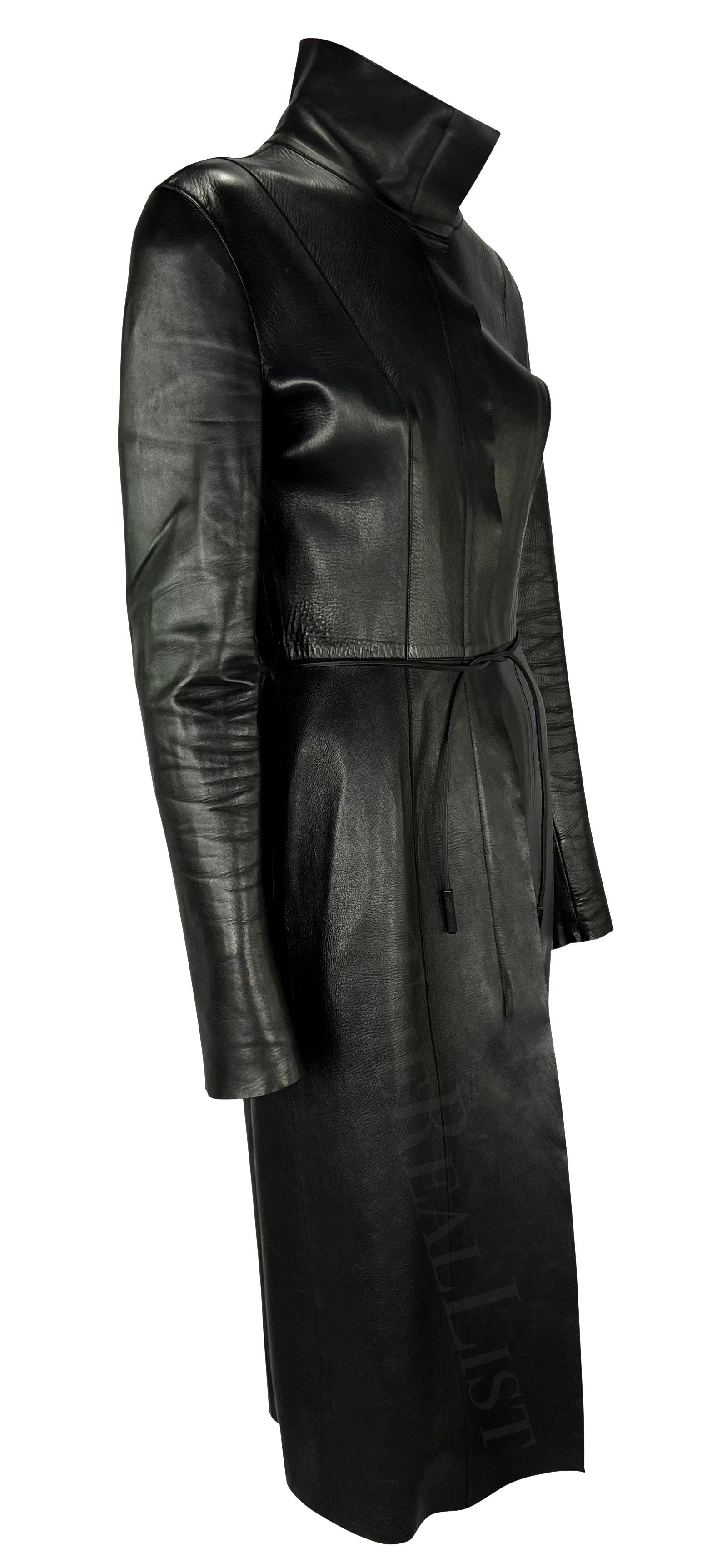 F/W 1999 Gucci by Tom Ford Black Leather Belted Zip Full-Length Coat 2