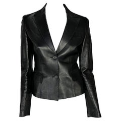 F/W 1999 Gucci by Tom Ford Black Leather Fitted Blazer Jacket
