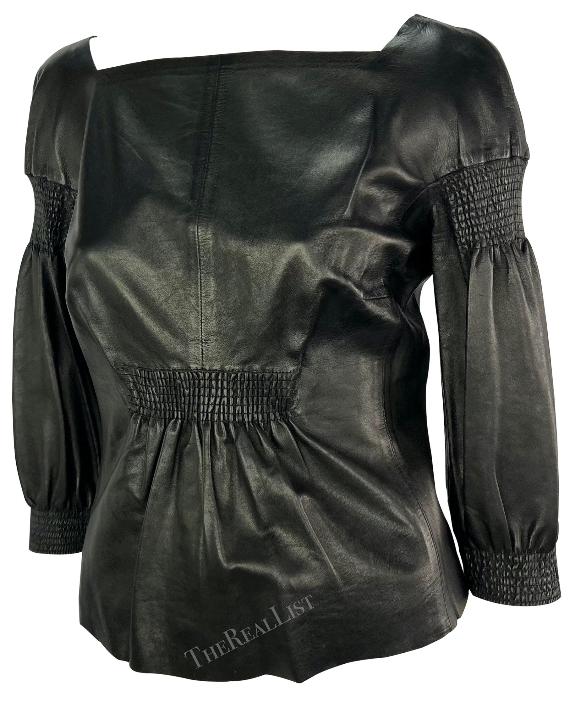 Women's F/W 1999 Gucci by Tom Ford Black Leather Ruched Runway Ad Top For Sale