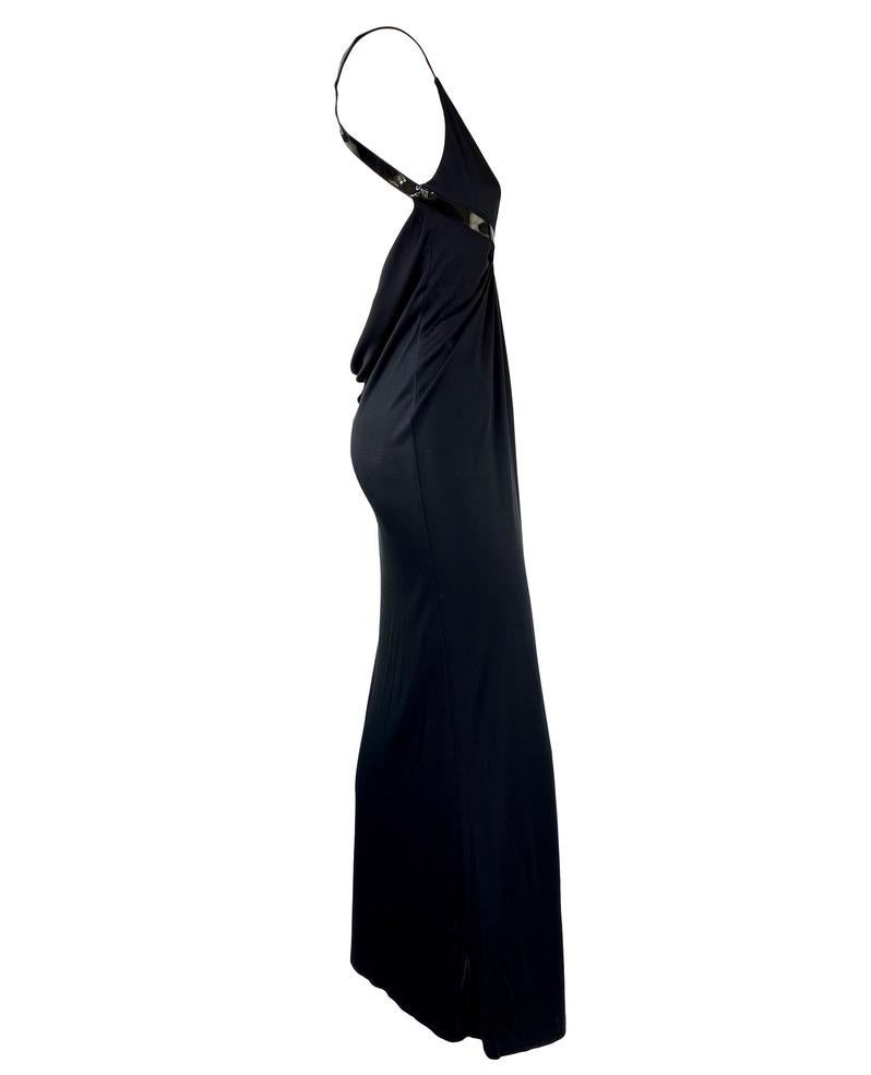 Women's F/W 1999 Gucci by Tom Ford Black Silk Patent Leather Strap Backless Bondage Gown For Sale