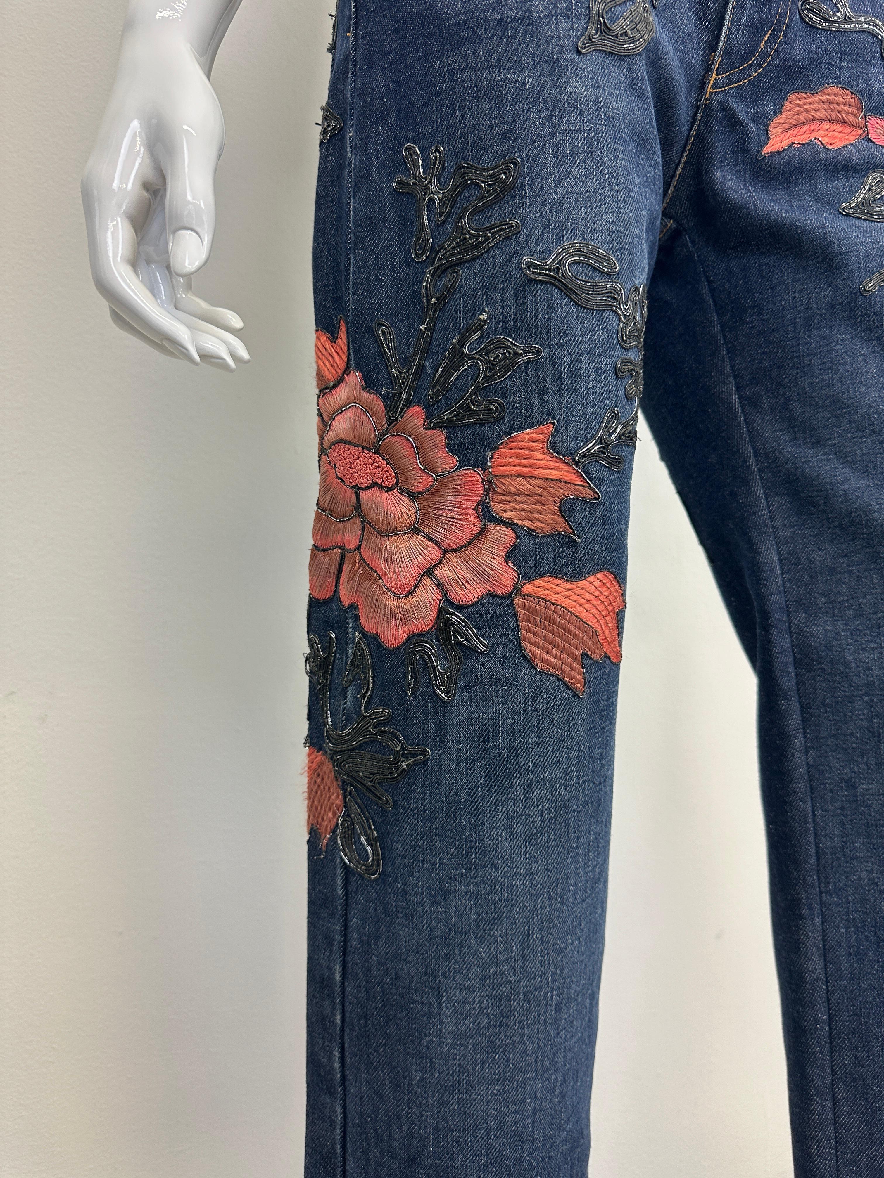 F/W 1999 Gucci by Tom Ford floral embroidered jeans For Sale 6