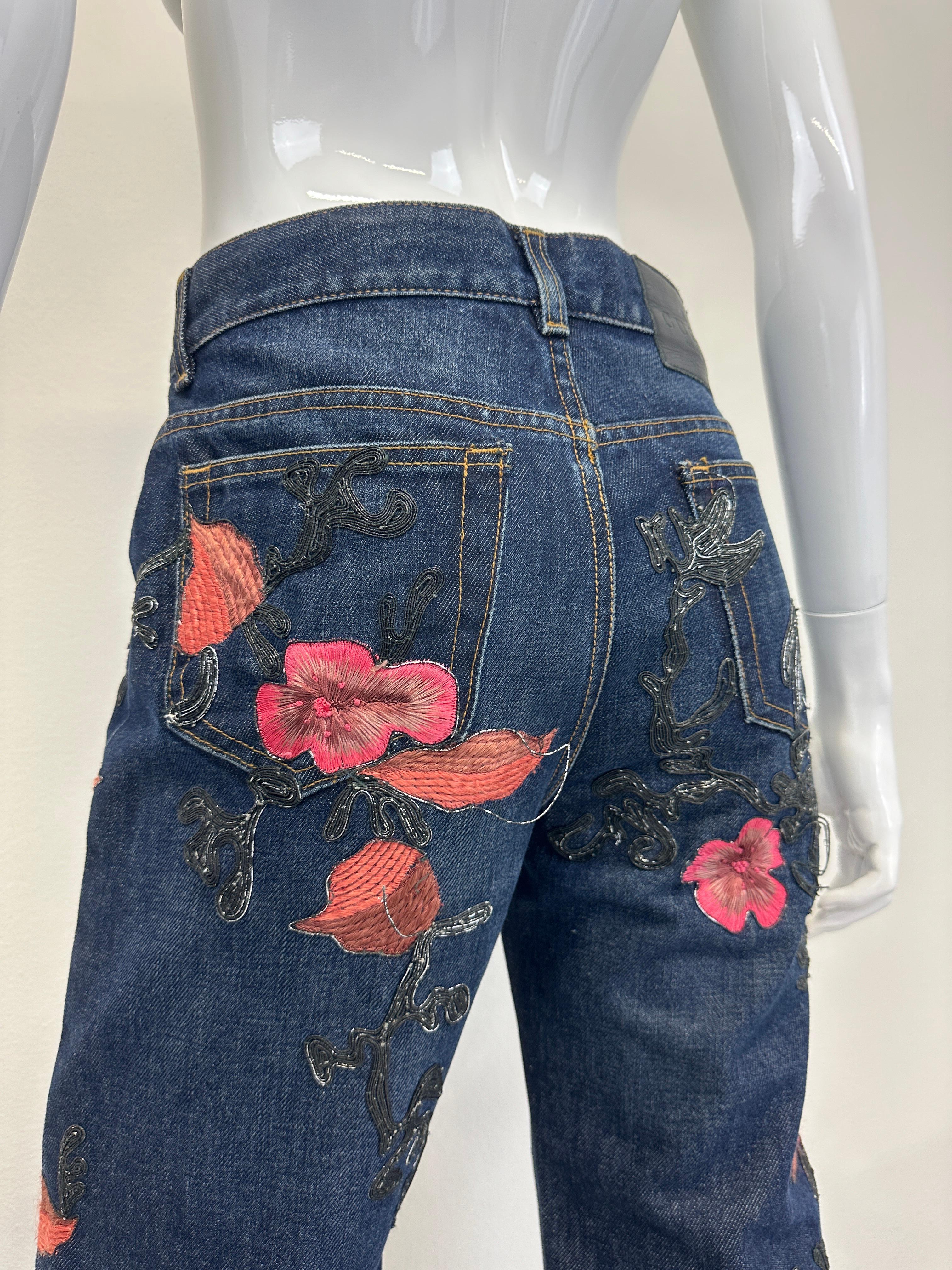 F/W 1999 Gucci by Tom Ford floral embroidered jeans For Sale 7