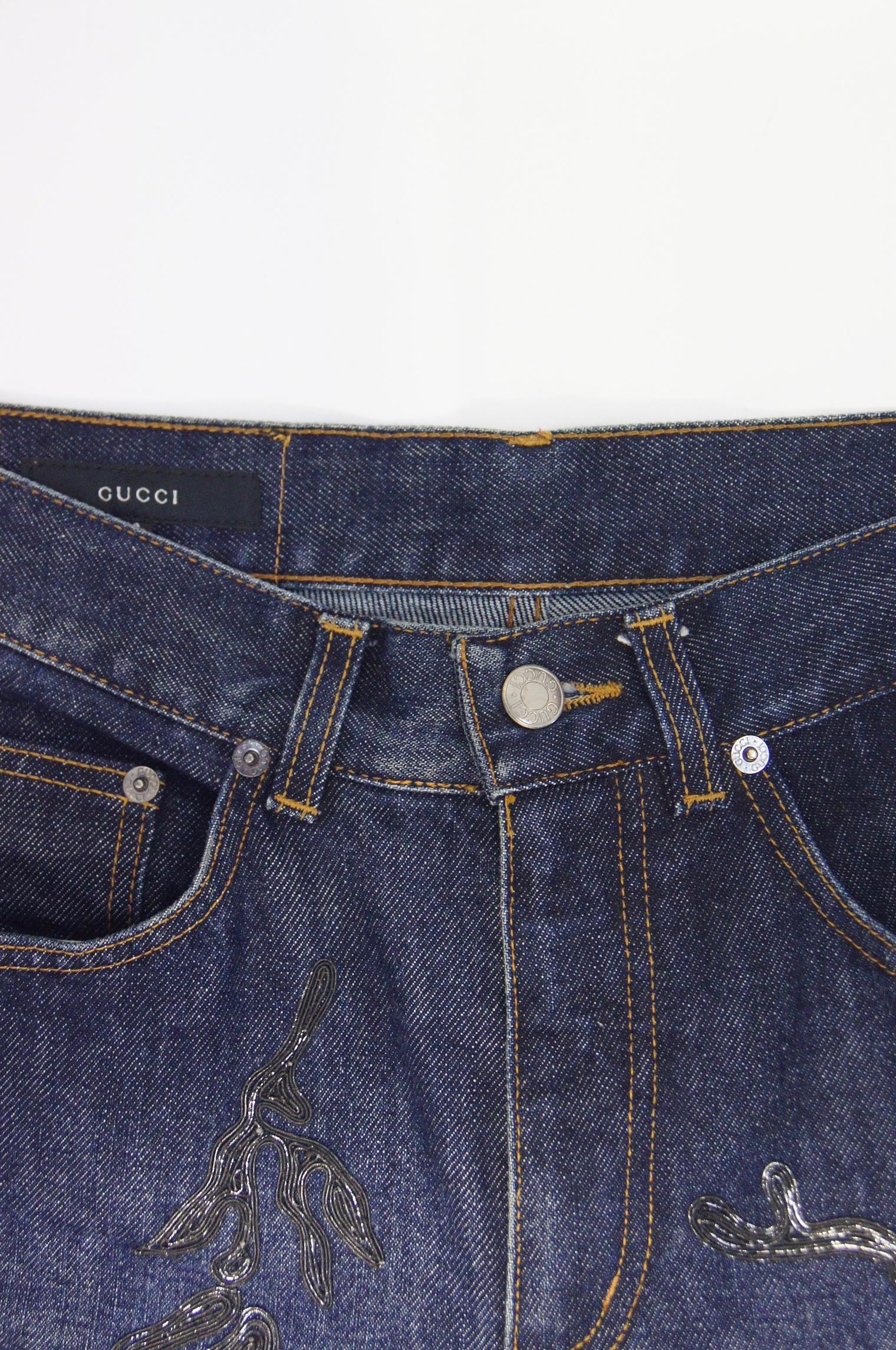 F/W 1999 Gucci by Tom Ford runway floral embroidered jeans For Sale 10