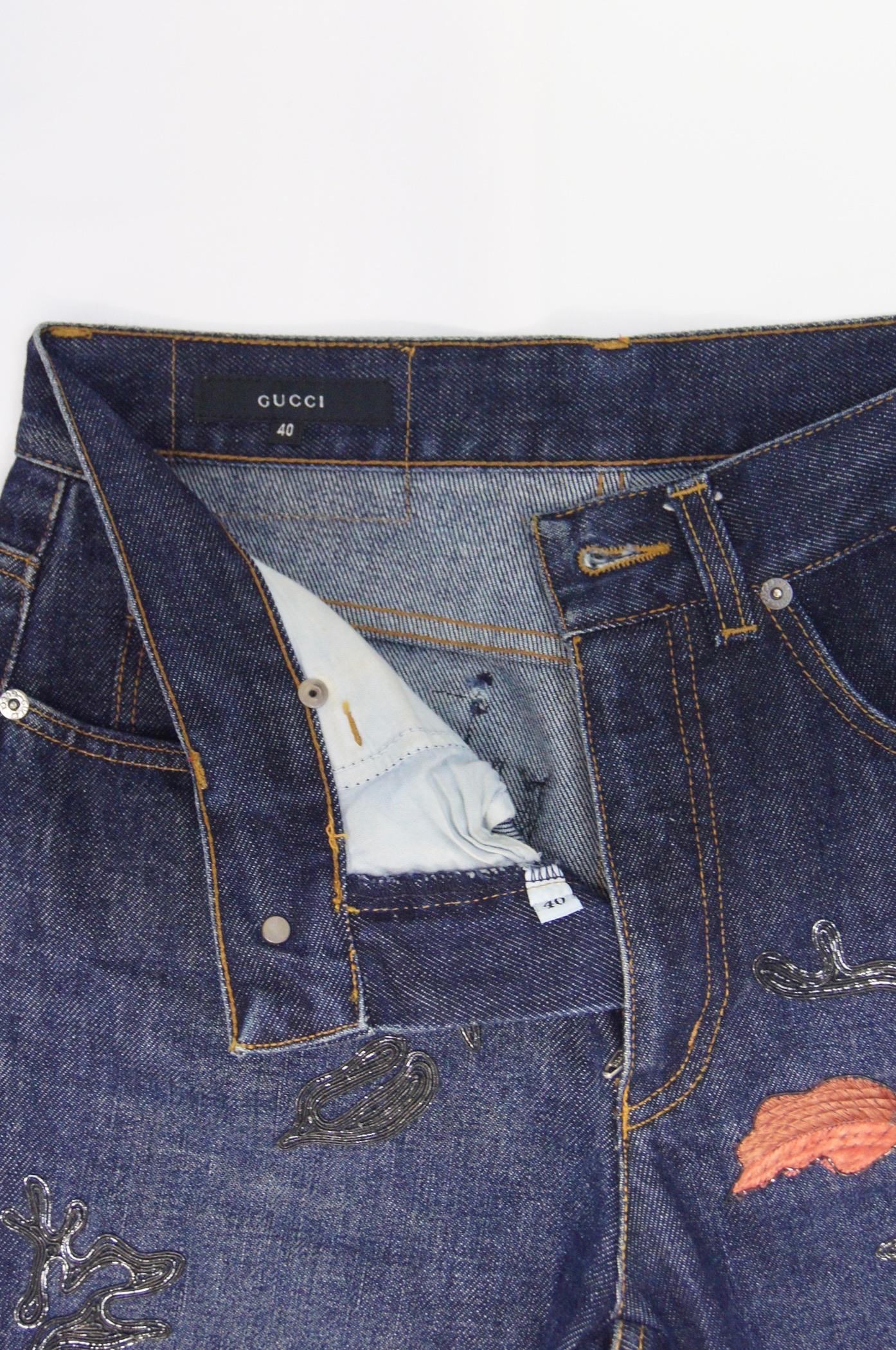 F/W 1999 Gucci by Tom Ford runway floral embroidered jeans For Sale 11