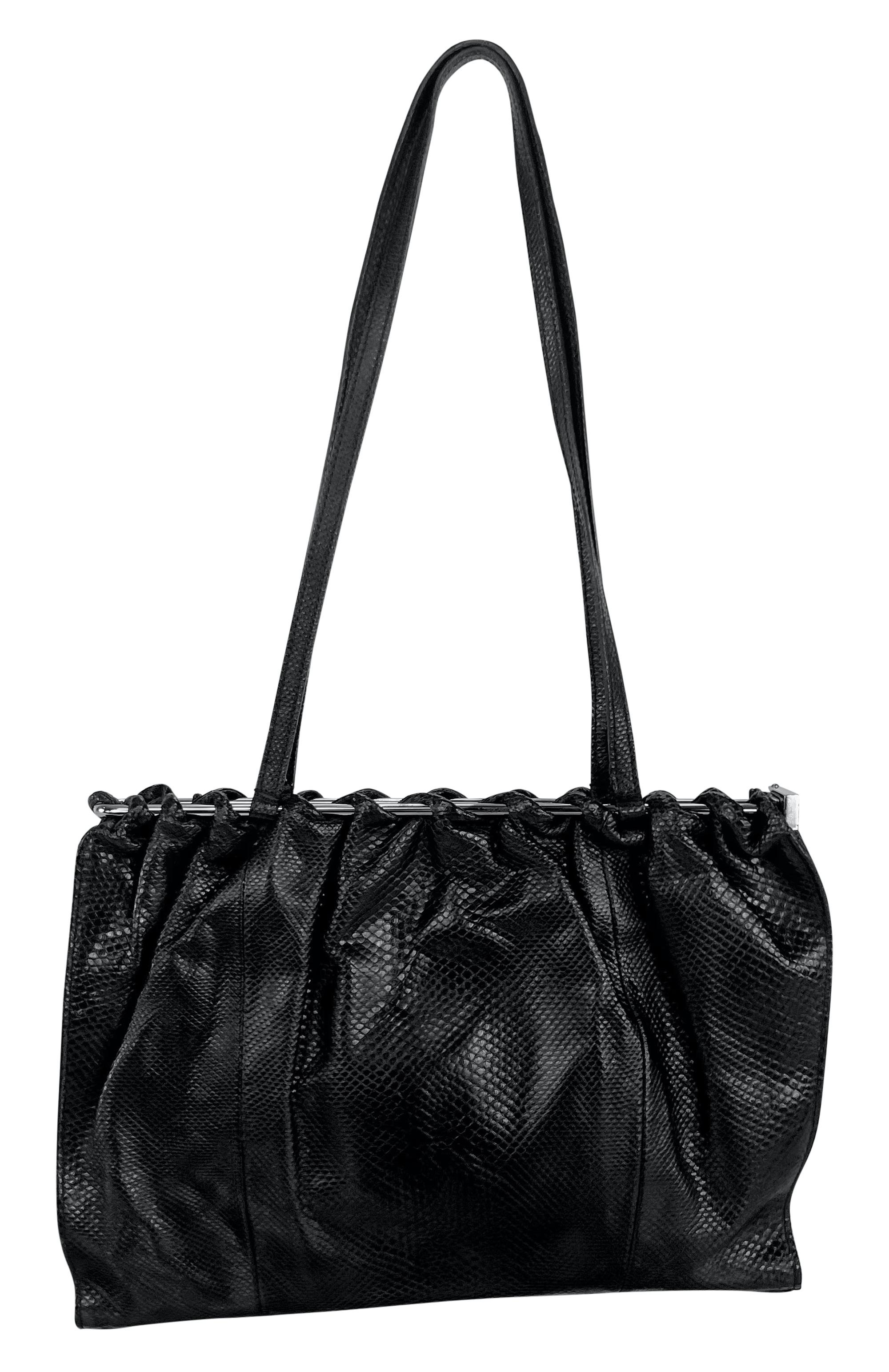 F/W 1999 Gucci by Tom Ford Genuine Karung Snakeskin Black Silver Shoulder Bag For Sale 2
