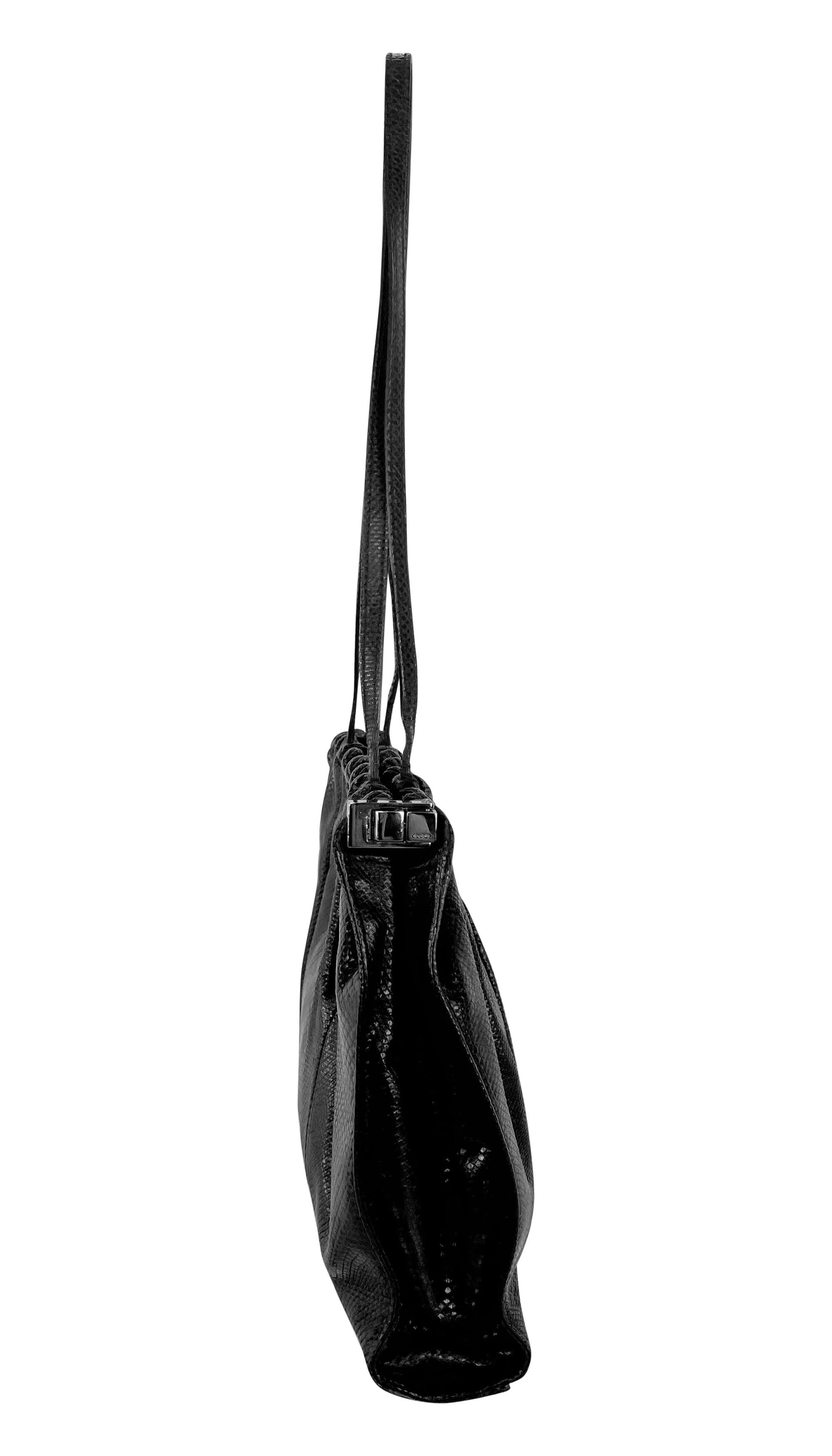 F/W 1999 Gucci by Tom Ford Genuine Karung Snakeskin Black Silver Shoulder Bag For Sale 3