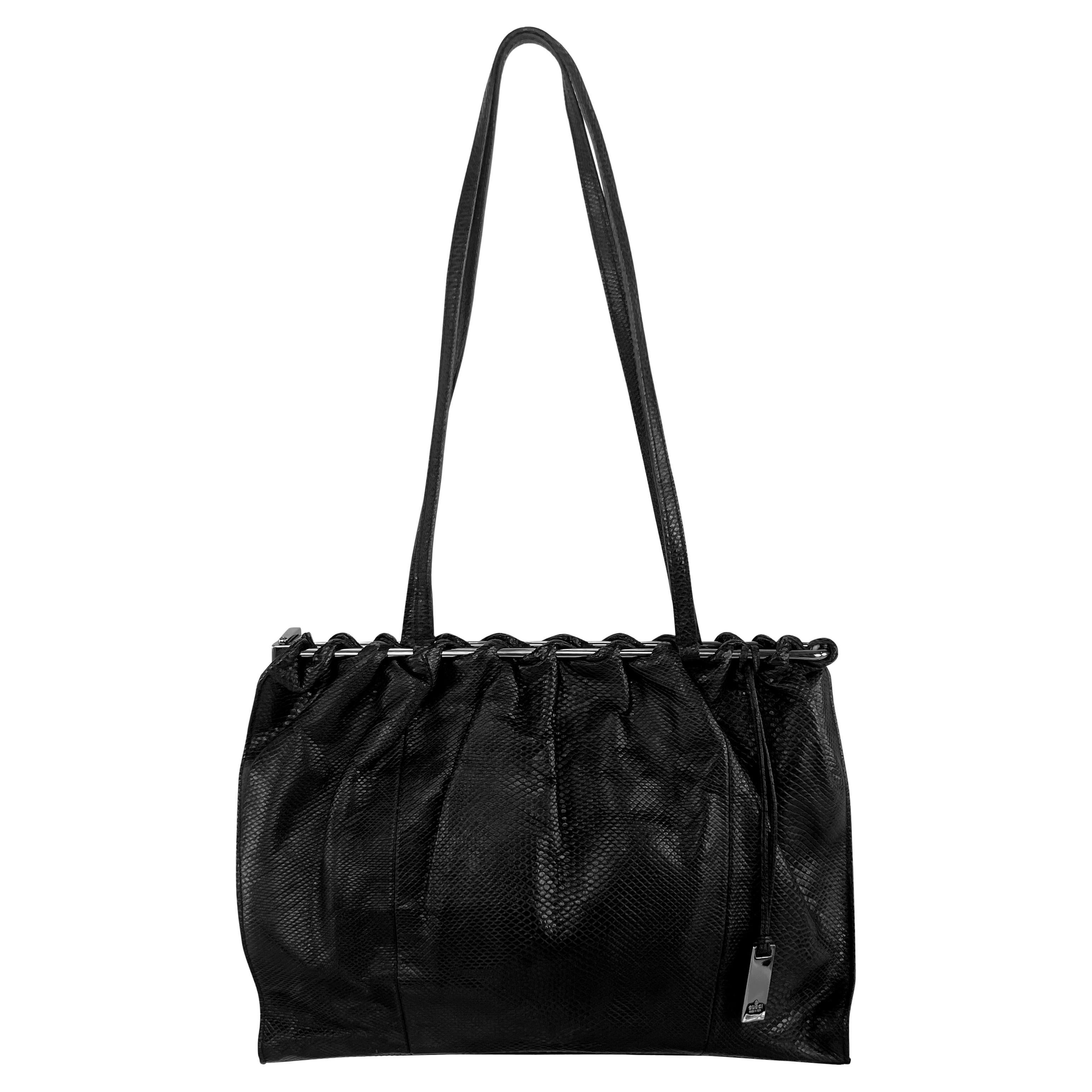 F/W 1999 Gucci by Tom Ford Genuine Karung Snakeskin Black Silver Shoulder Bag For Sale