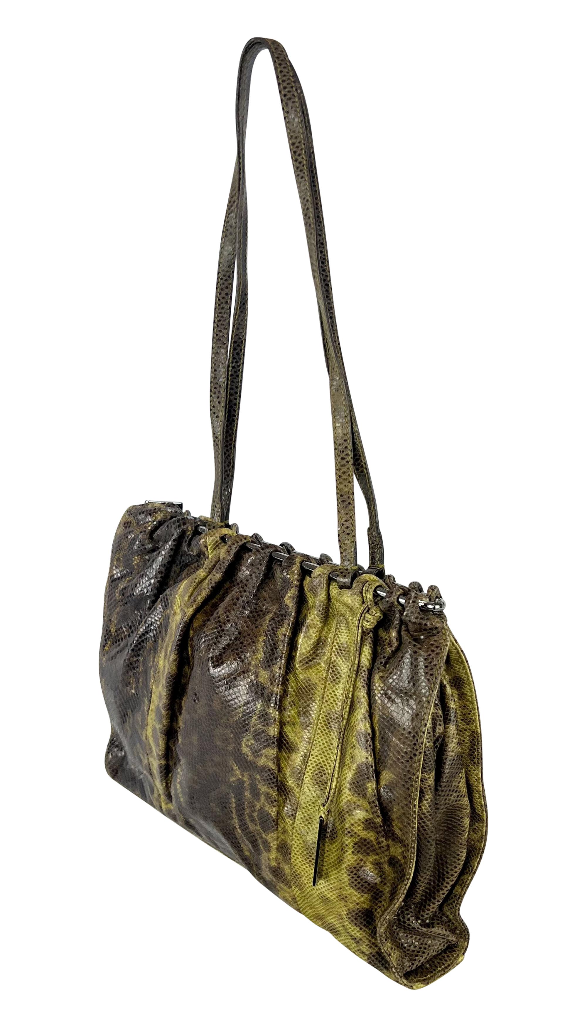 F/W 1999 Gucci by Tom Ford Green Karung Snakeskin Silver Bar Shoulder Bag For Sale 3