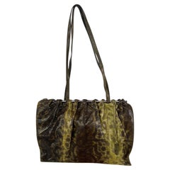 F/W 1999 Gucci by Tom Ford Green Karung Snakeskin Silver Bar Shoulder Bag