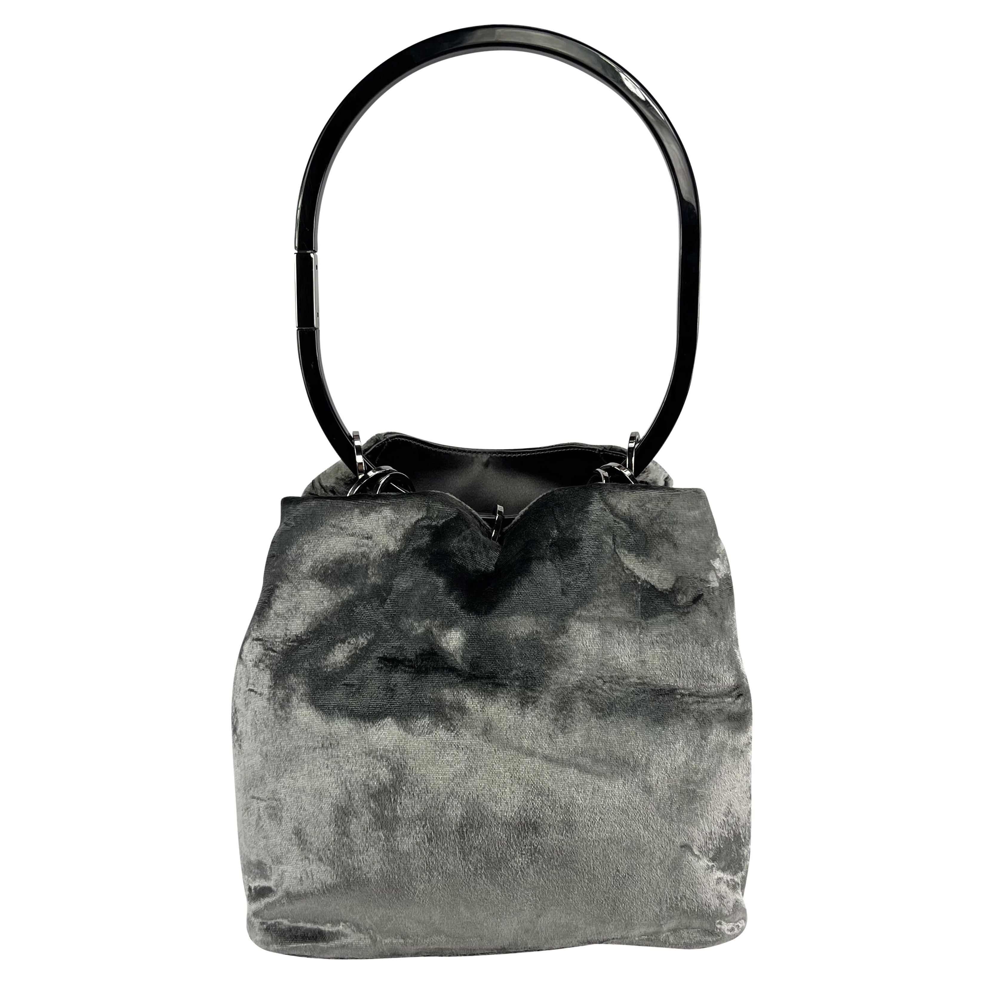 F/W 1999 Gucci by Tom Ford Grey Velvet Acrylic Ring Shoulder Hobo Bag