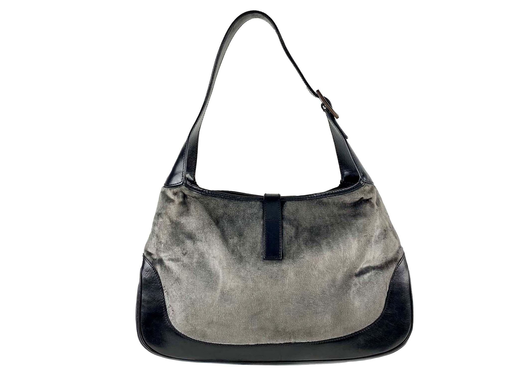 Gucci par Tom Ford - Sac Jackie en velours gris, A/H 1999 Bon état - En vente à West Hollywood, CA