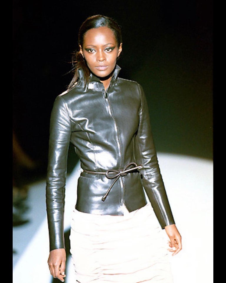 F/W 1999 Gucci by Tom Ford Black Leather Zip Runway Biker Jacket at 1stDibs  | gucci tom ford leather jacket, f collection leather jacket, tom ford  gucci leather jacket