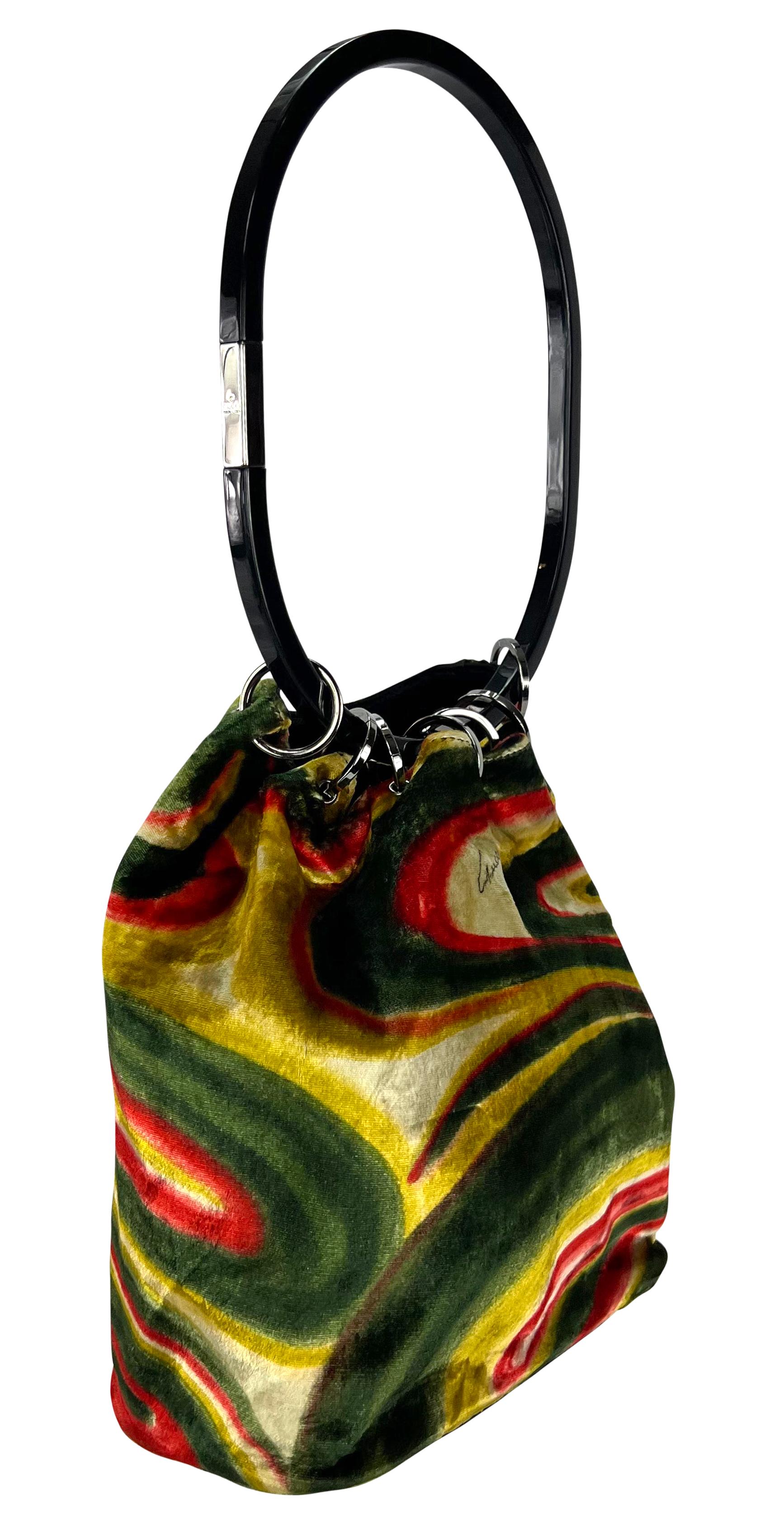 Women's F/W 1999 Gucci by Tom Ford Museum Psychedelic Velvet Acrylic Ring Shoulder Bag For Sale