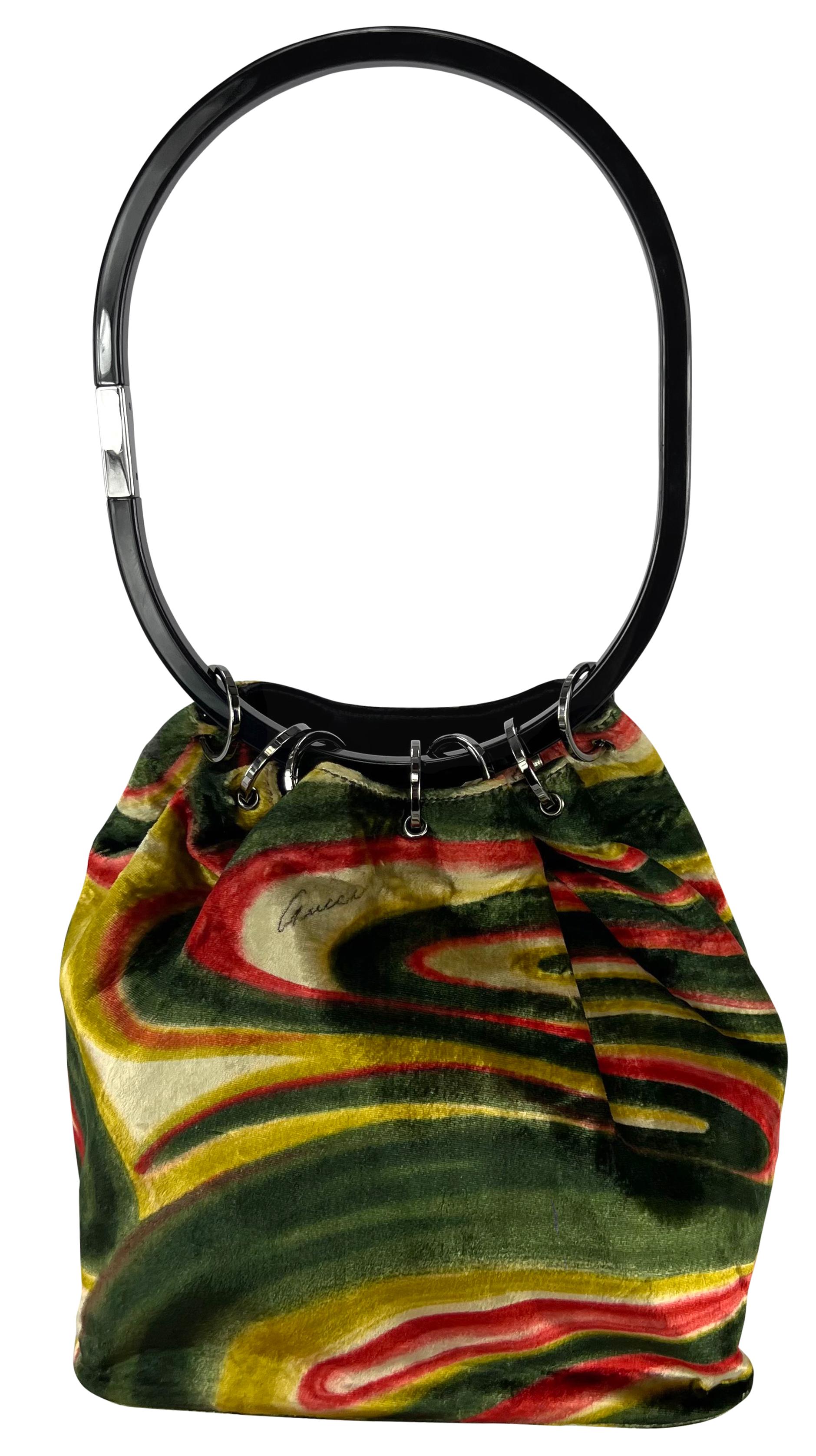 F/W 1999 Gucci by Tom Ford Museum Psychedelic Velvet Acrylic Ring Shoulder Bag For Sale 2