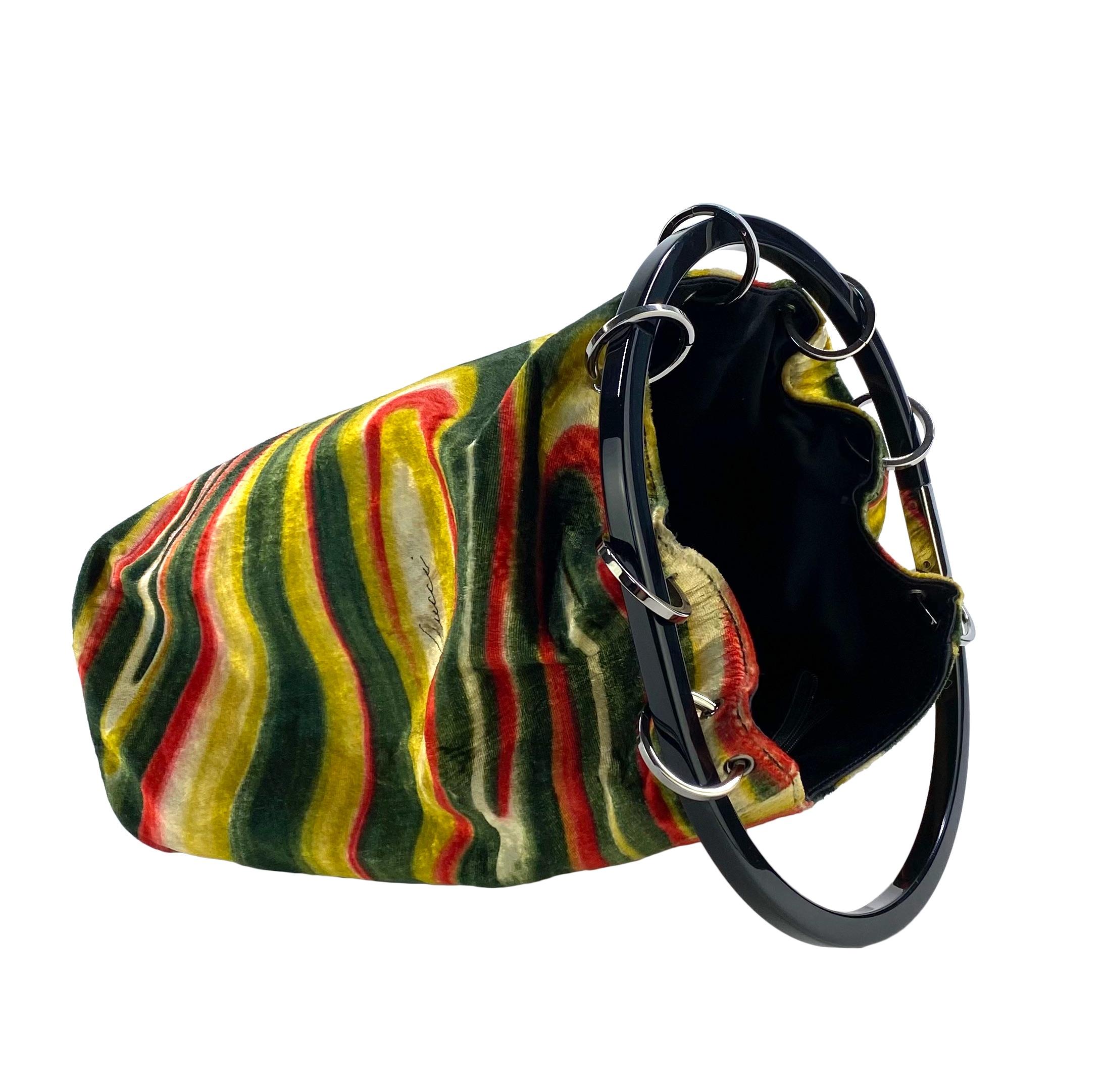 Women's F/W 1999 Gucci by Tom Ford Psychedelic Swirl Velvet Acrylic Ring Hobo Bag 