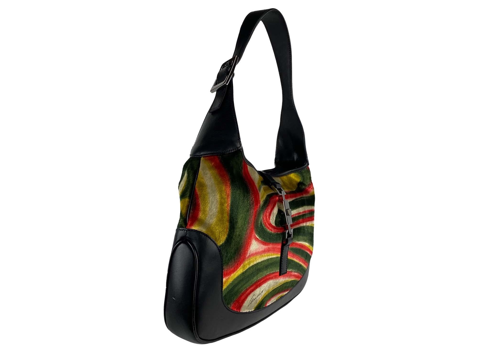 Black F/W 1999 Gucci by Tom Ford Psychedelic Velvet Large Jackie Bag