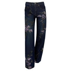 F/W 1999 Gucci by Tom Ford Purple Floral Embroidered Denim Jeans