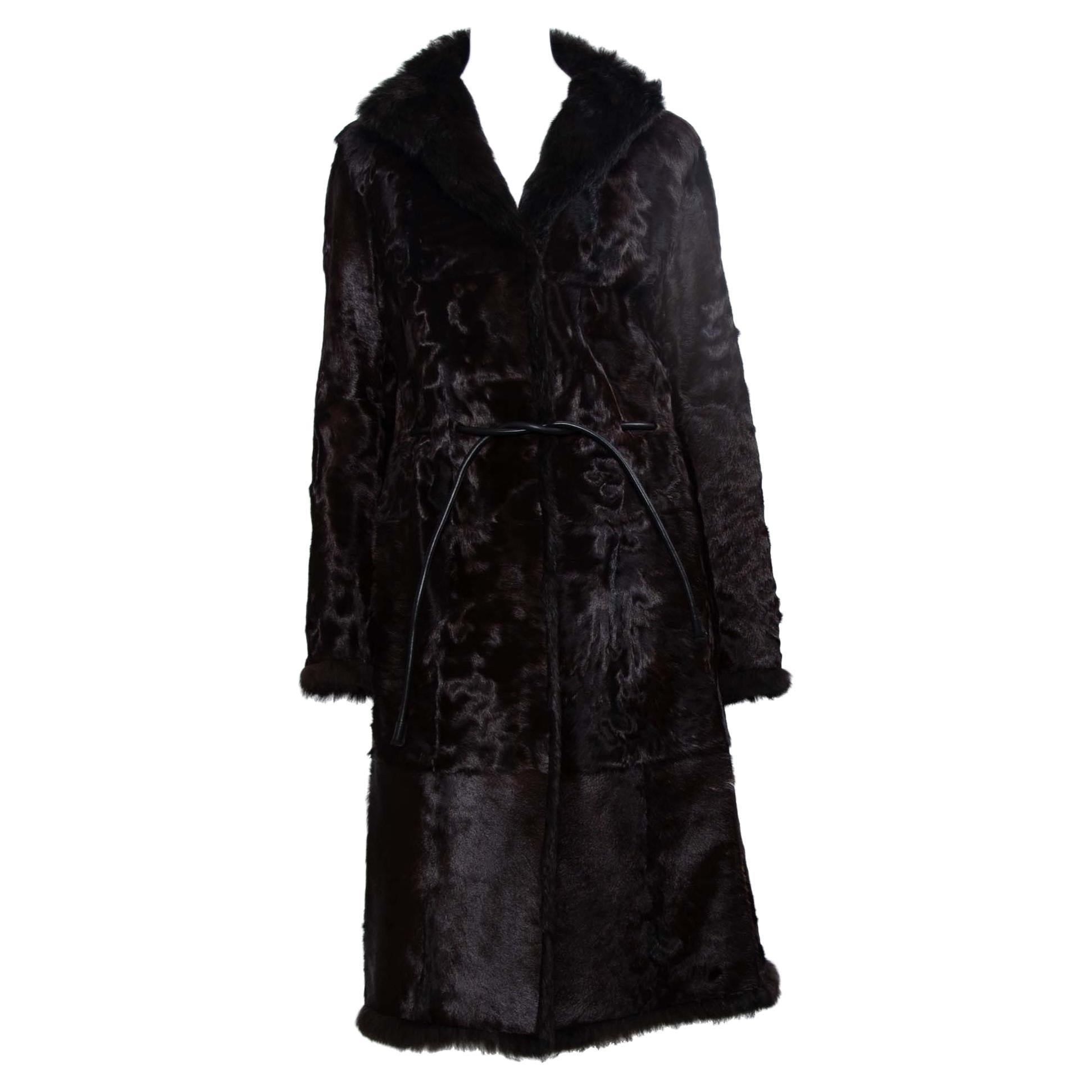 A/I 1999 Gucci by Tom Ford Cappotto reversibile marrone in pelliccia di agnello persiano e coniglio