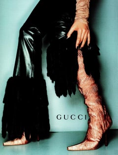 F/W 1999 Gucci by Tom Ford Ruched Silk 4.5" Heeled Boots Ad Campaign Size 38C