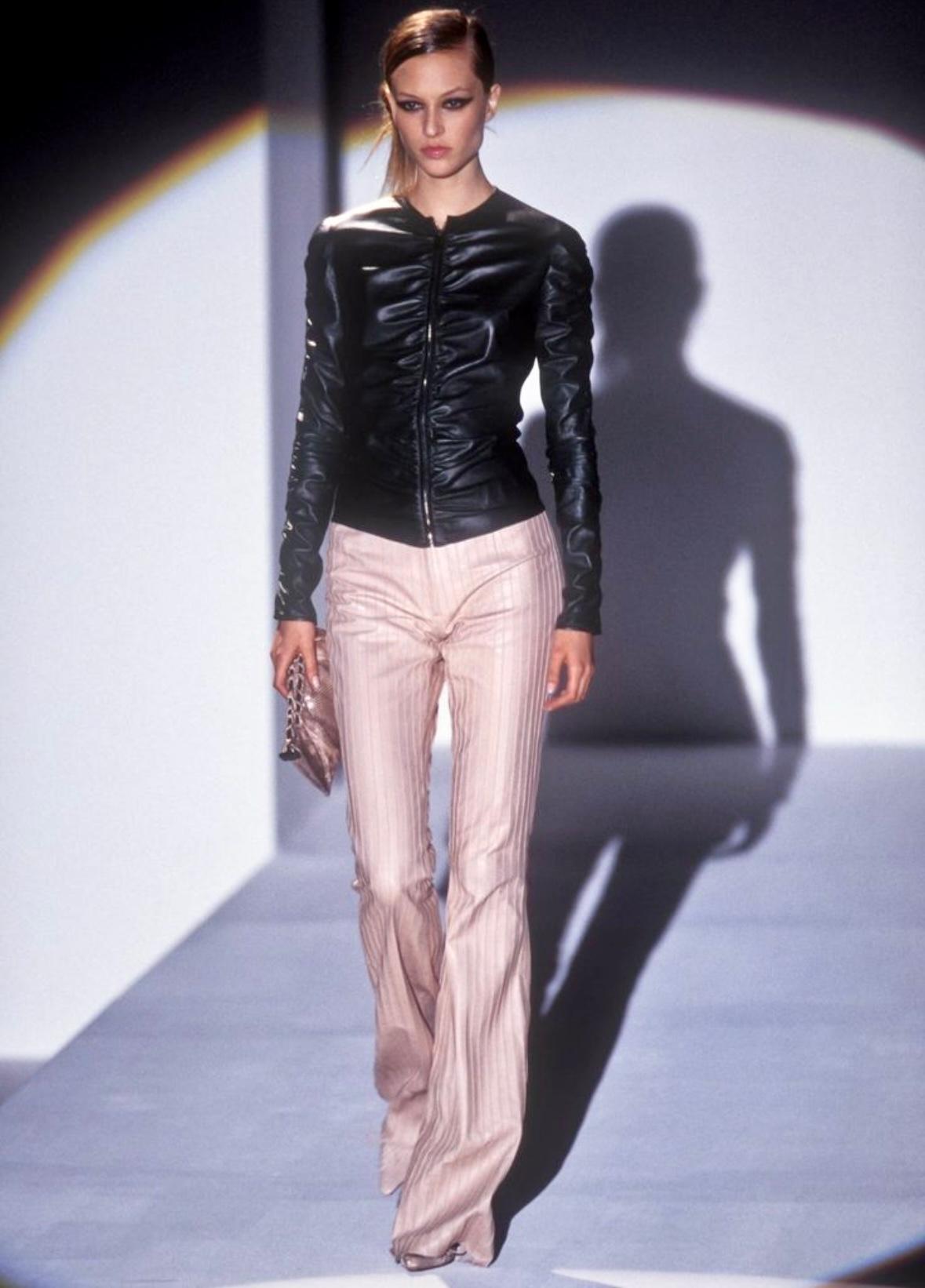F/W 1999 Gucci by Tom Ford Runway Ad Beige Pintuck Leather Flared Pants In Good Condition For Sale In West Hollywood, CA