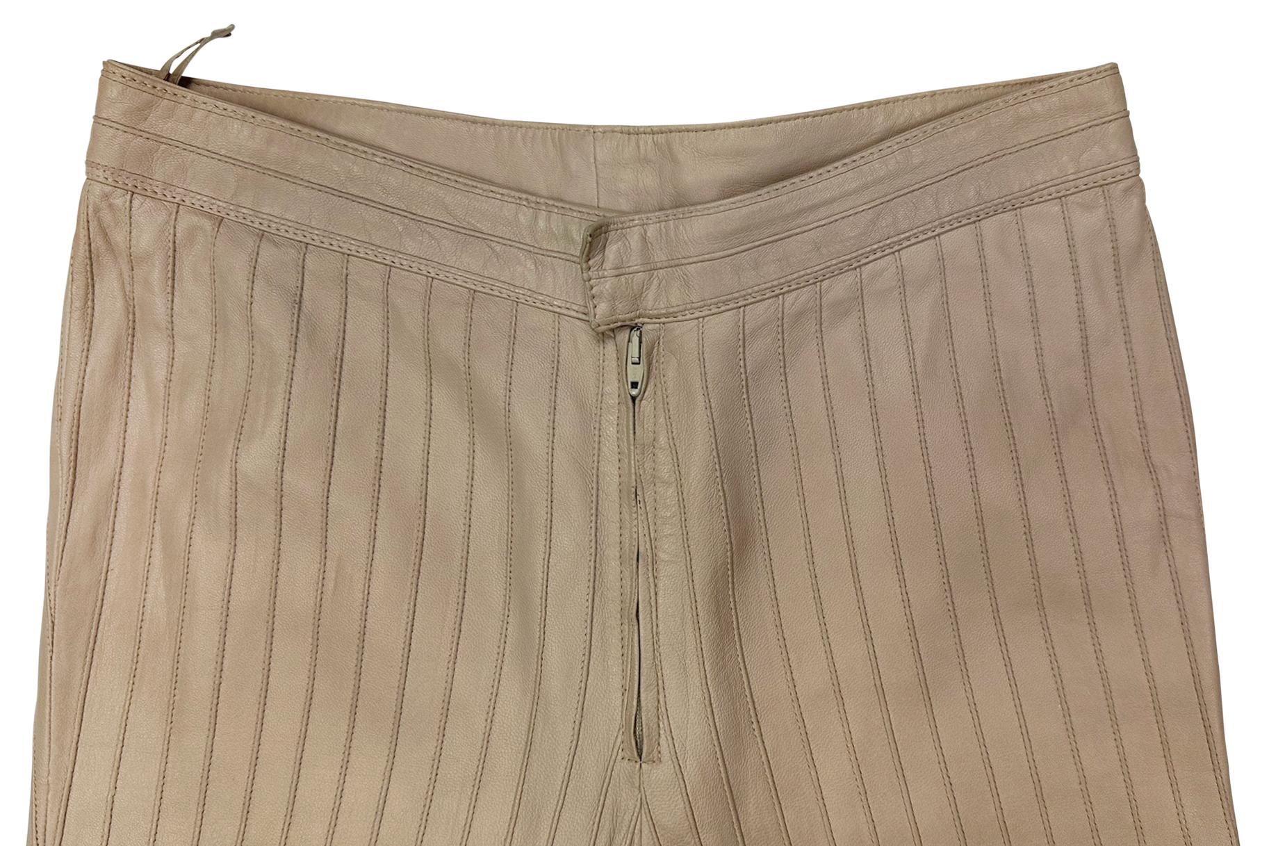 F/W 1999 Gucci by Tom Ford Runway Ad Beige Pintuck Leather Flared Pants For Sale 1