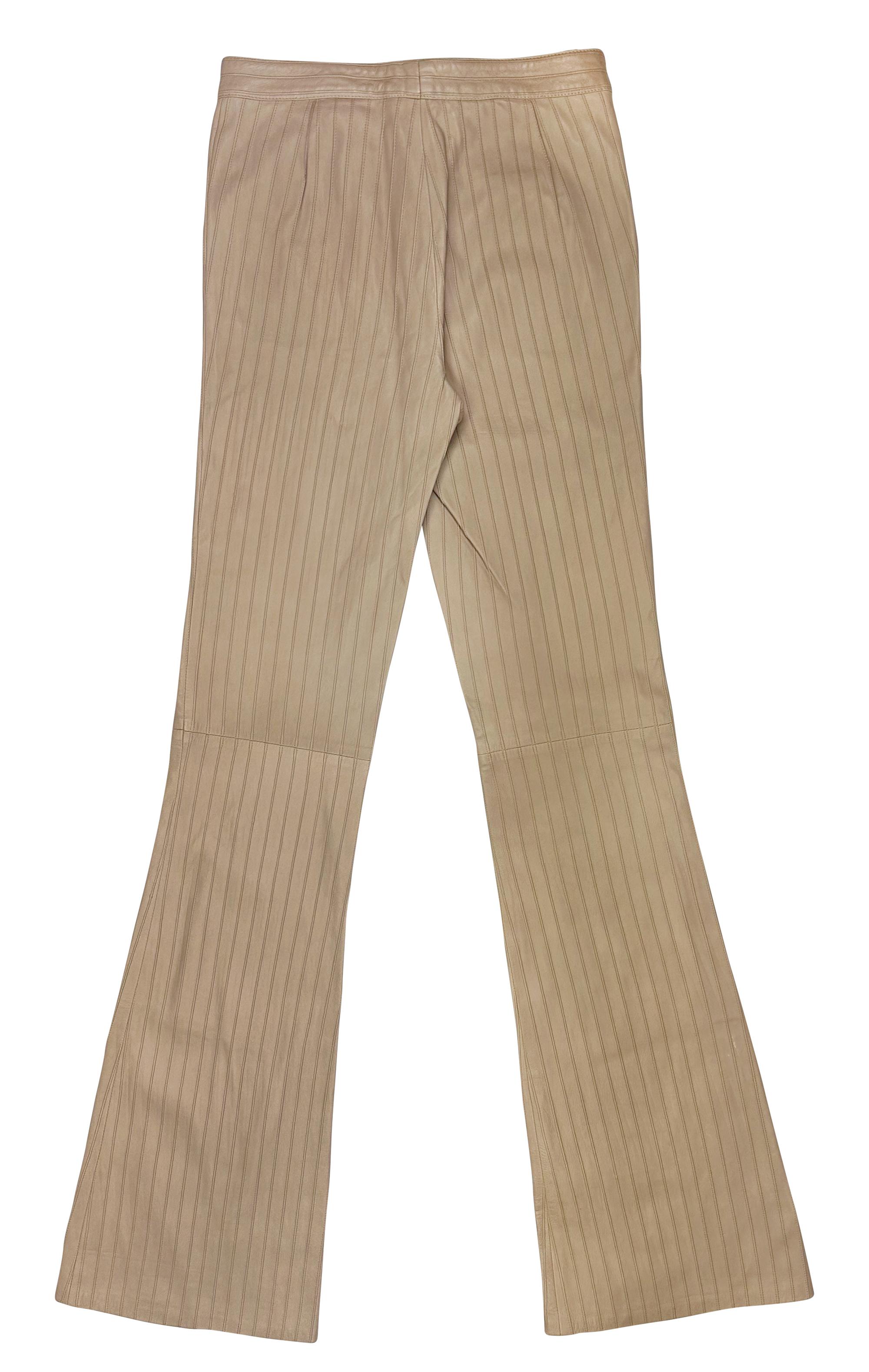 F/W 1999 Gucci by Tom Ford Runway Ad Beige Pintuck Leather Flared Pants For Sale 4