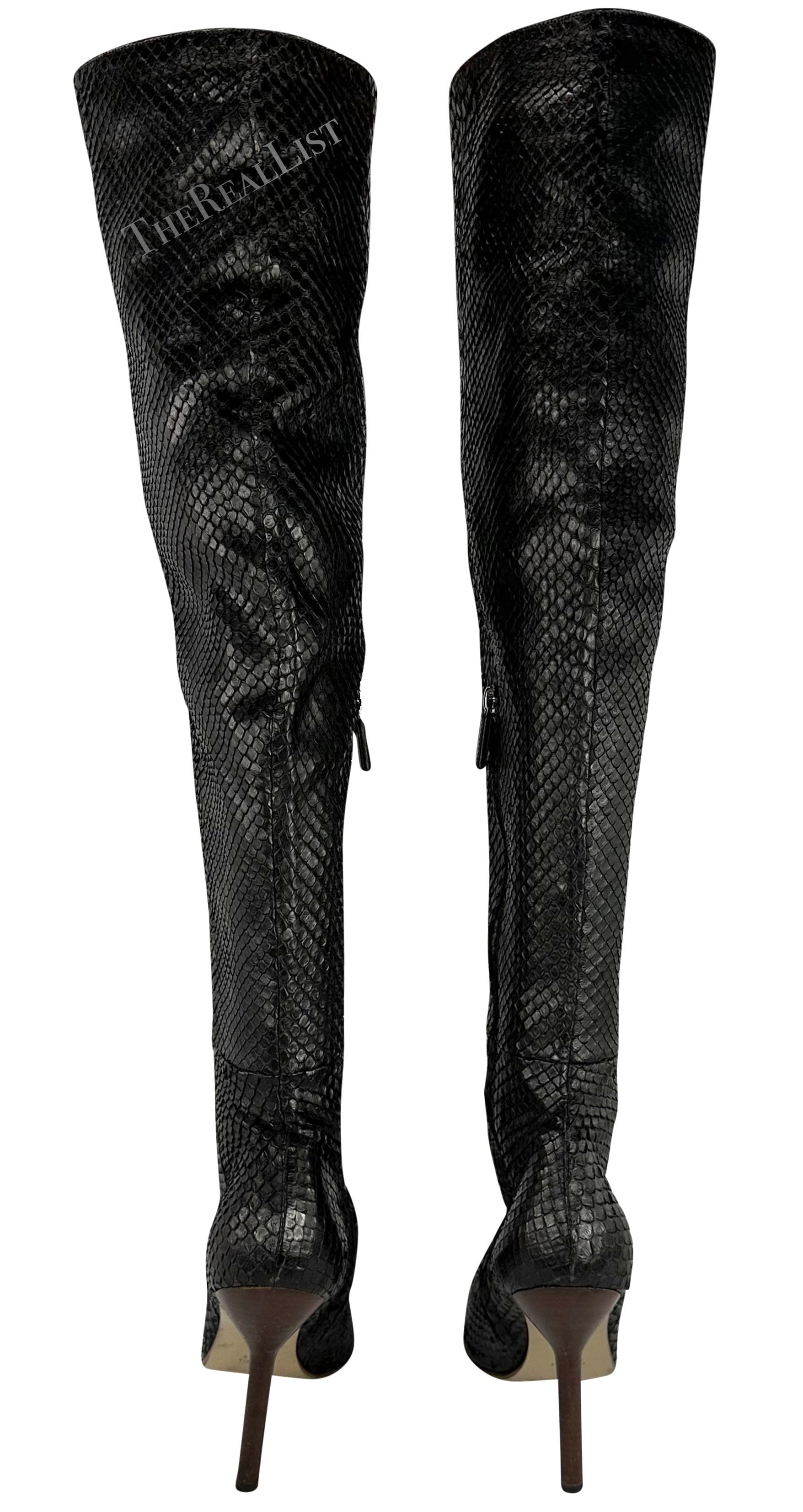 F/W 1999 Gucci by Tom Ford Runway Ad Black Anaconda Snakeskin Heel Boots 10B For Sale 8