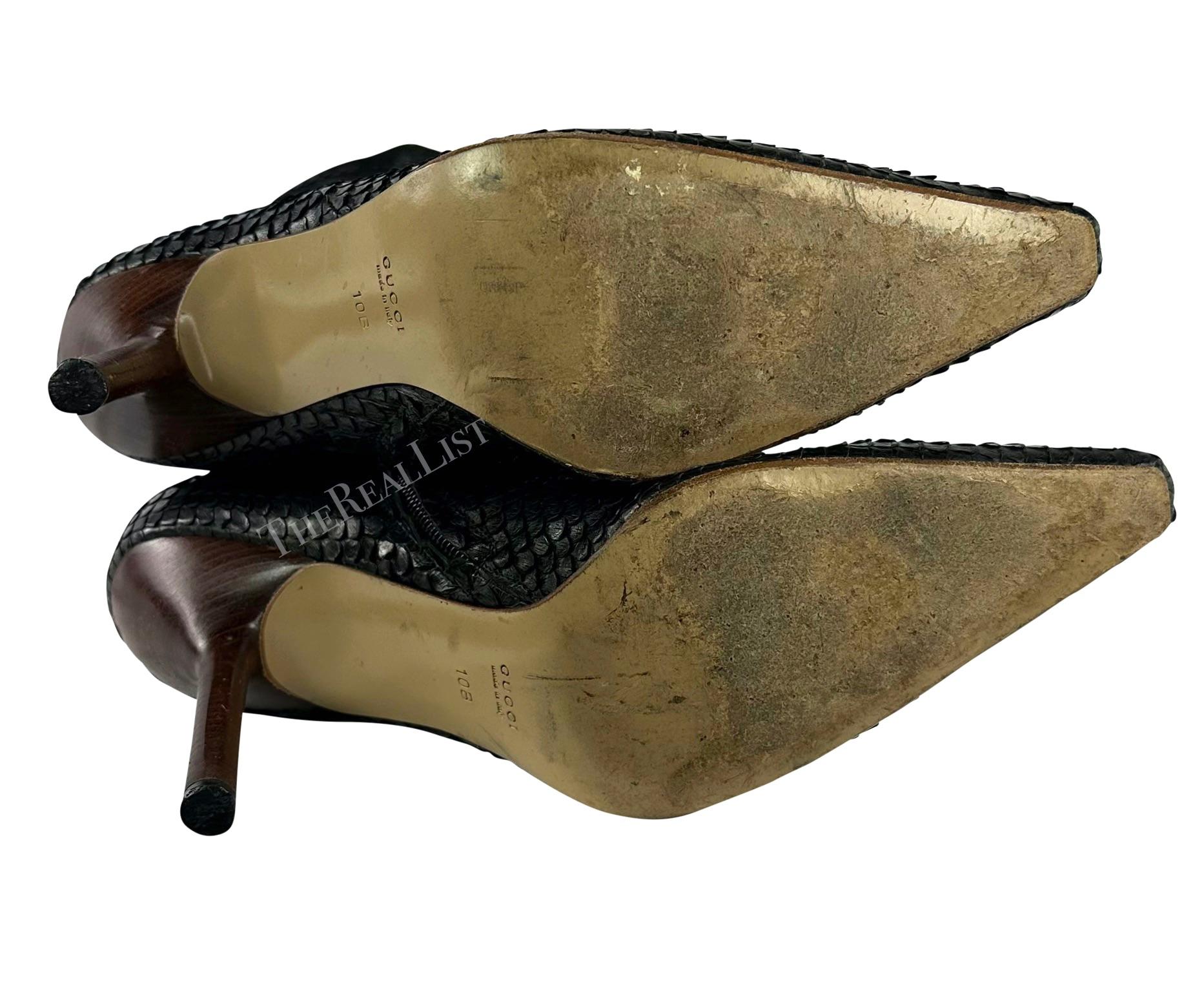 F/W 1999 Gucci by Tom Ford Runway Ad Black Anaconda Snakeskin Heel Boots 10B en vente 9