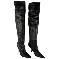 F/W 1999 Gucci by Tom Ford Anuncio de Pasarela Botas con Tacón de Piel de Serpiente de Anaconda Negras 10B