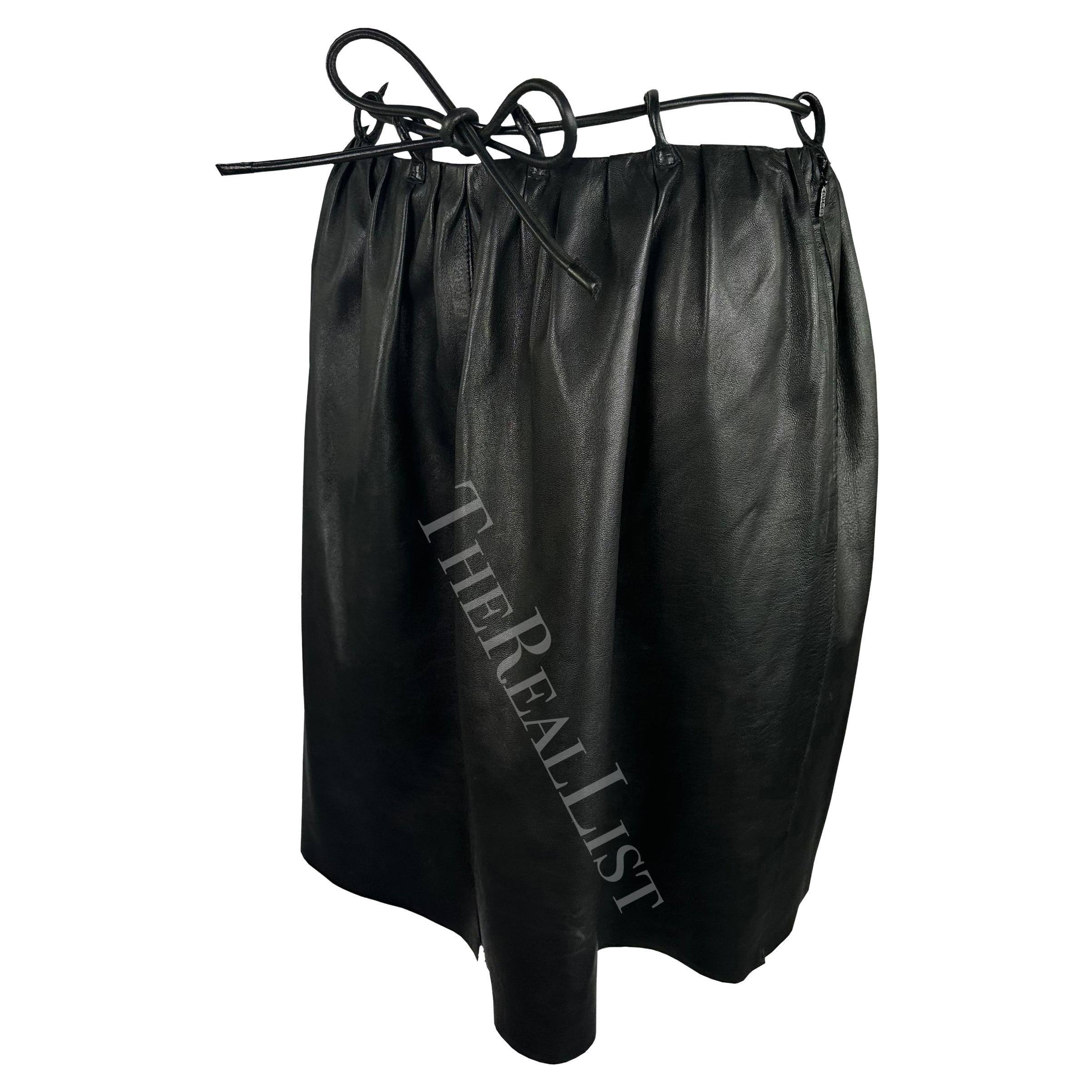 F/W 1999 Gucci by Tom Ford Runway Black Leather Cord Belted Skirt In Good Condition For Sale In West Hollywood, CA