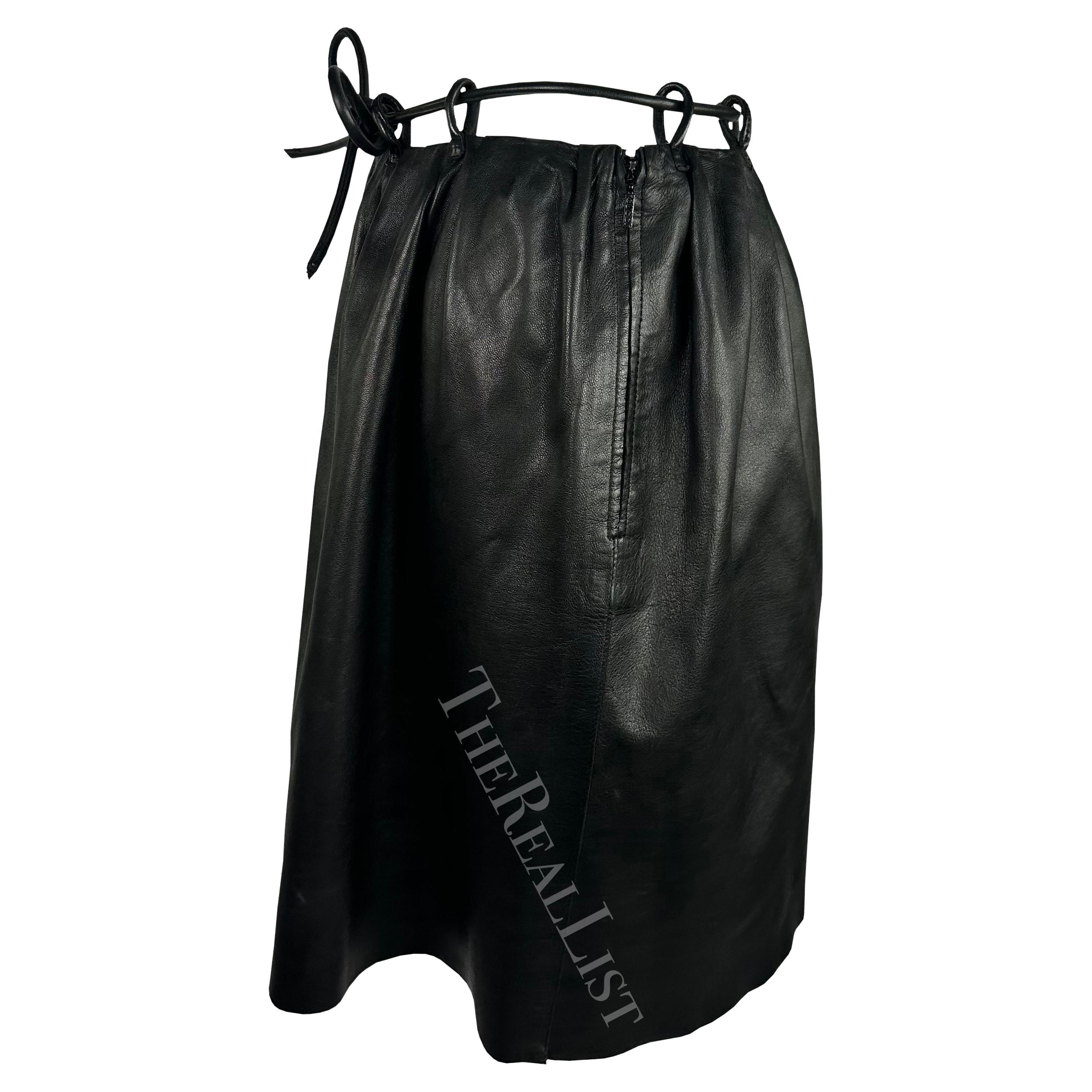 F/W 1999 Gucci by Tom Ford Runway Black Leather Cord Belted Skirt For Sale 1