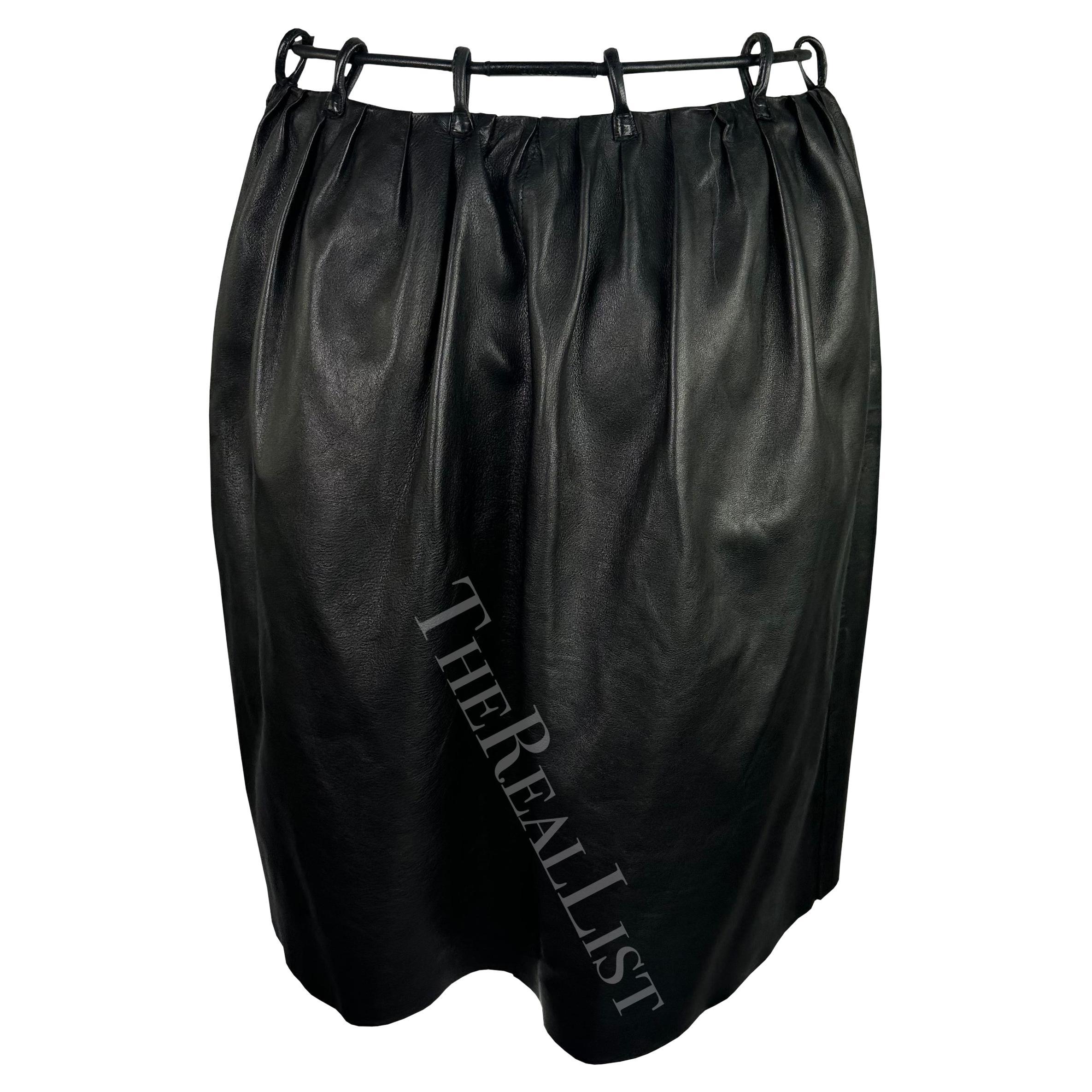F/W 1999 Gucci by Tom Ford Runway Black Leather Cord Belted Skirt For Sale 2