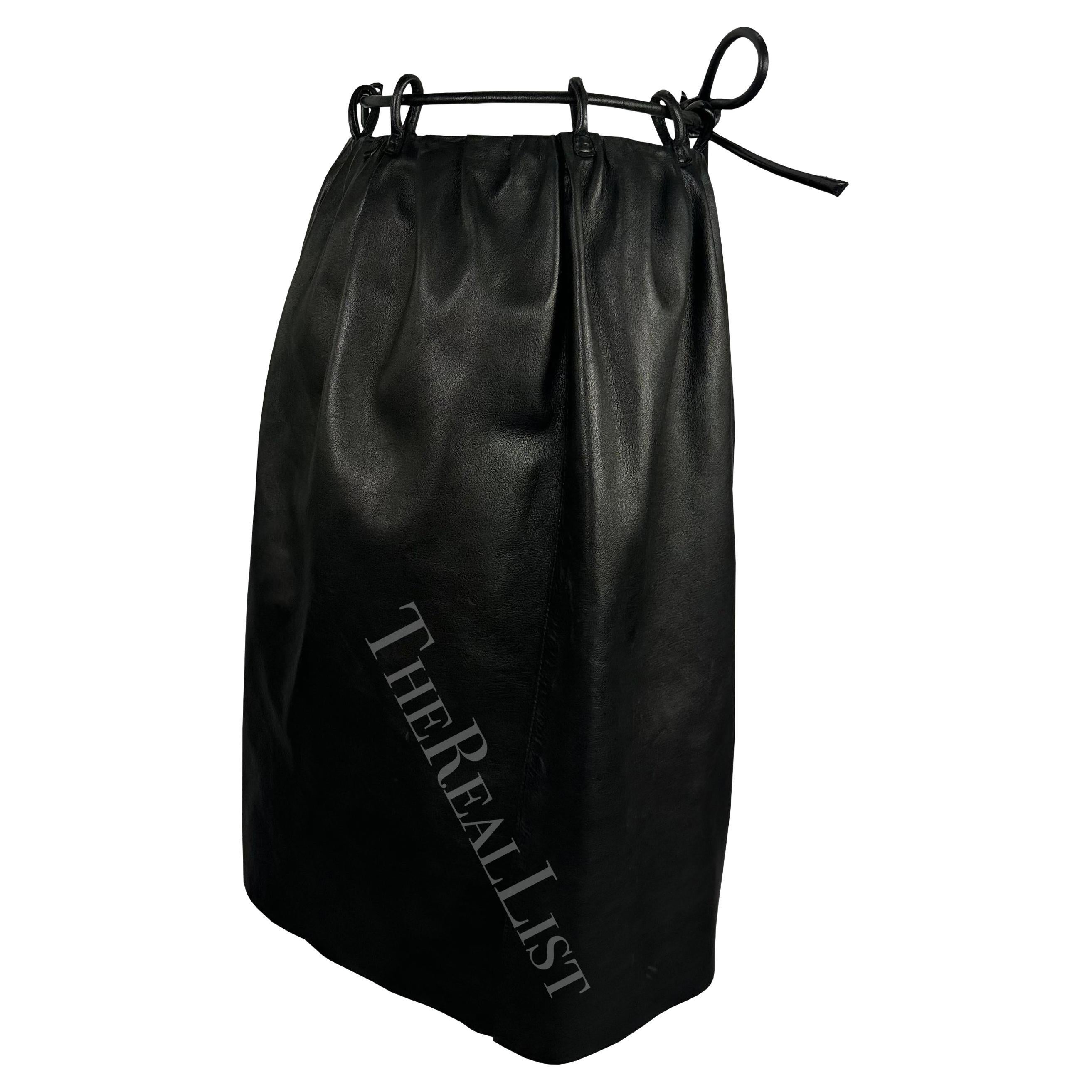 F/W 1999 Gucci by Tom Ford Runway Black Leather Cord Belted Skirt For Sale 3