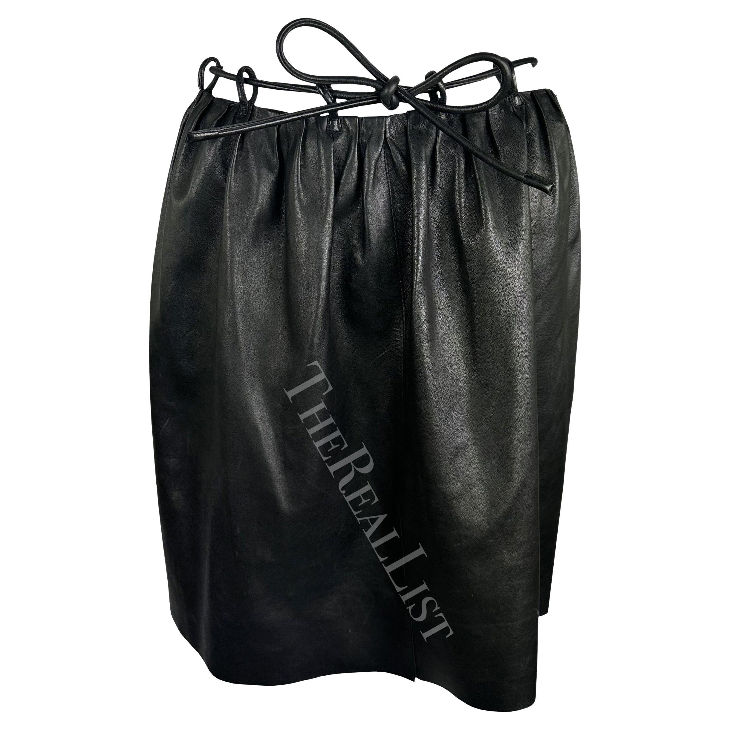 F/W 1999 Gucci by Tom Ford Runway Black Leather Cord Belted Skirt For Sale