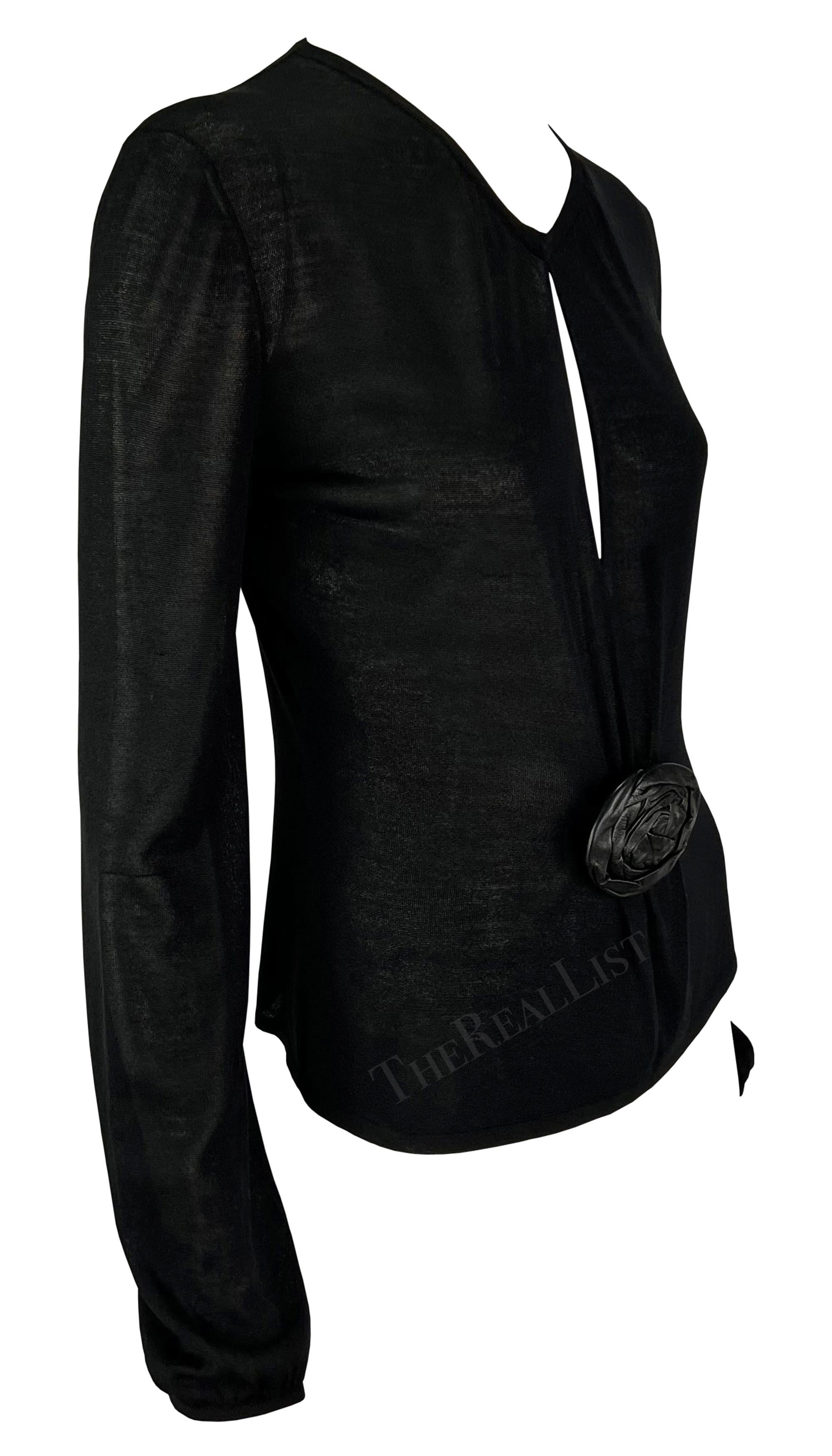 F/W 1999 Gucci by Tom Ford Runway Top en tricot transparent à fleurs en cuir noir en vente 6