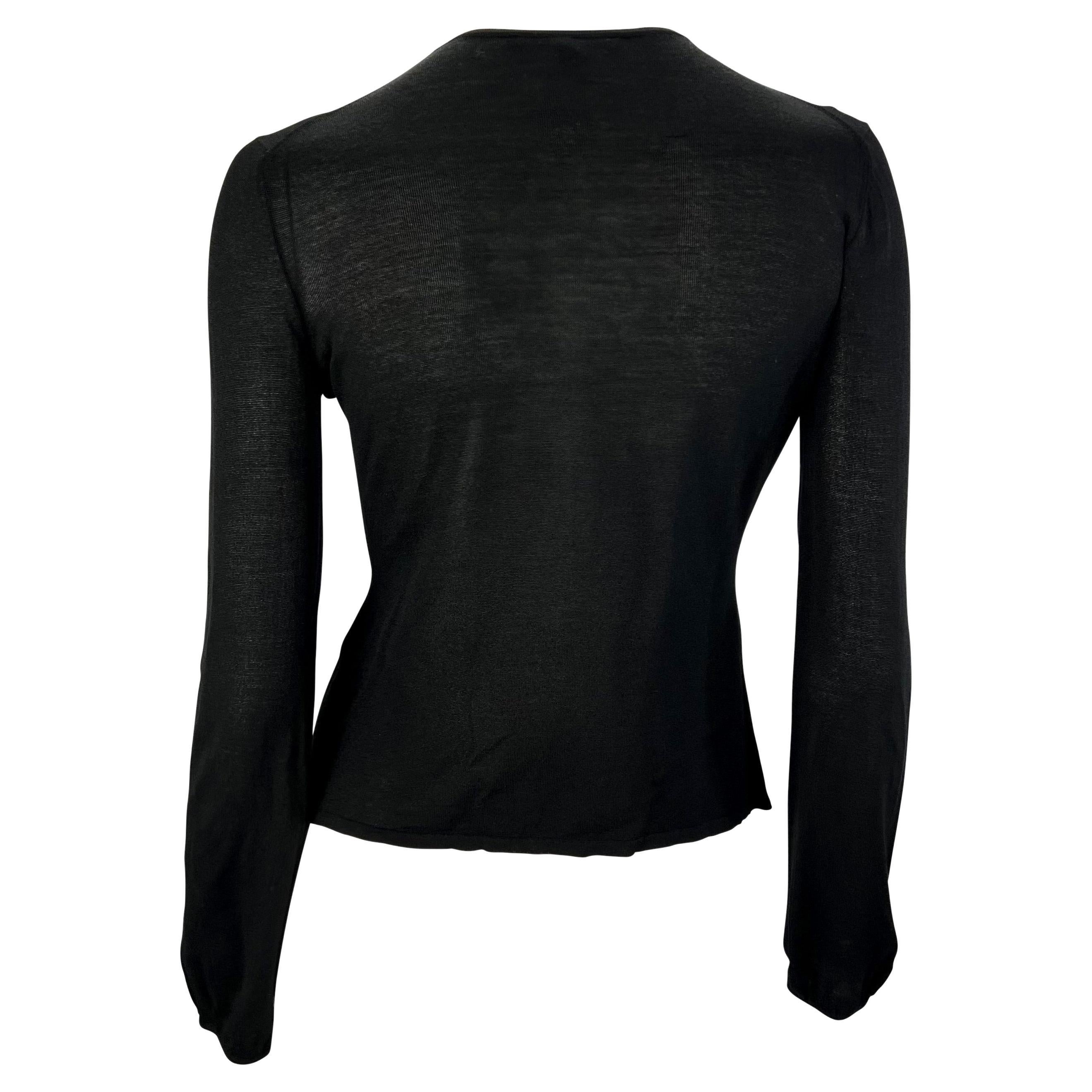 F/W 1999 Gucci by Tom Ford Runway Black Leather Flower Plunge Sheer Knit Top 1